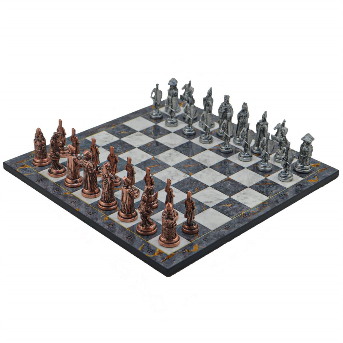 Gifthome Metal Satranç Takımı / Büyük,Osmanlı&Bizans,Antik ve Gri Mermer Desenli Satranç Tahtası