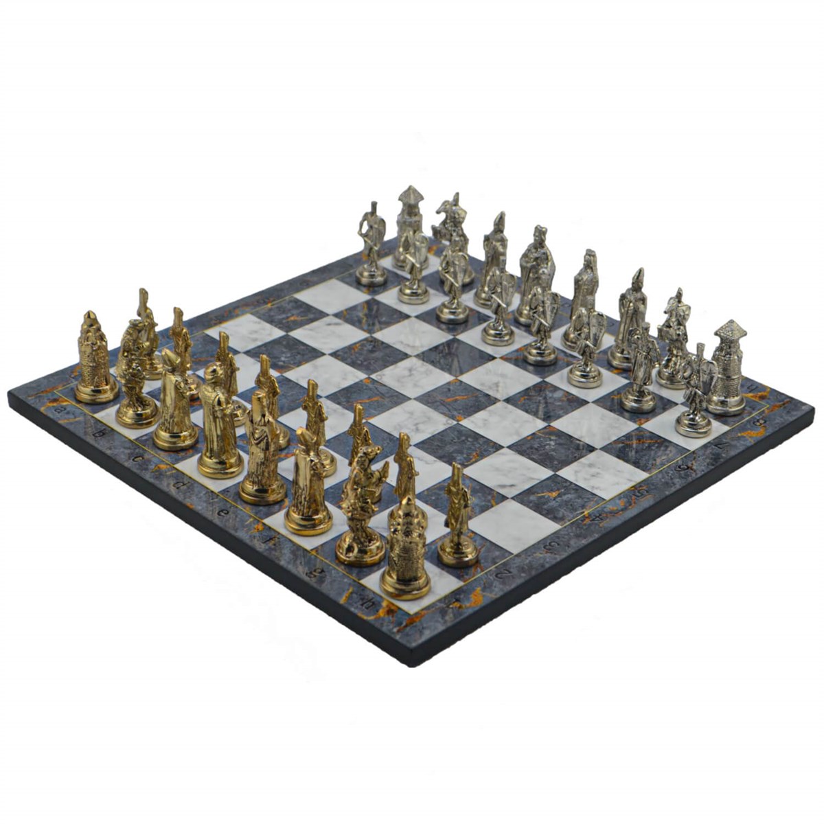 Gifthome Metal Satranç Takımı / Büyük,Osmanlı&Bizans,Parlak ve Gri Mermer Desenli Satranç Tahtası