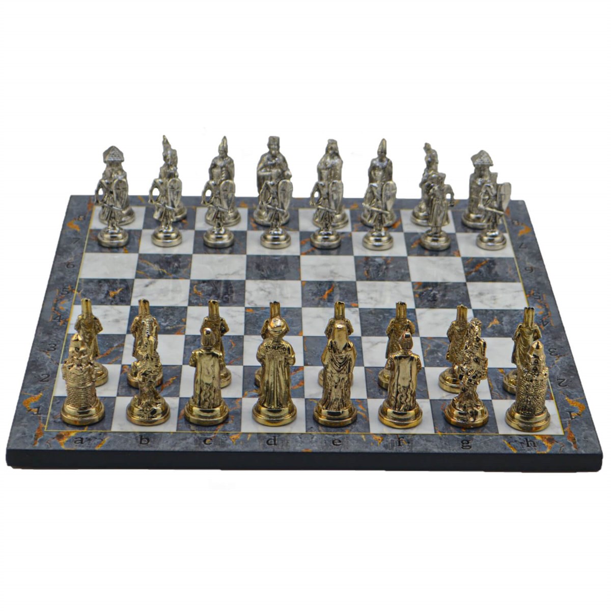 Gifthome Metal Satranç Takımı / Büyük,Osmanlı&Bizans,Parlak ve Gri Mermer Desenli Satranç Tahtası