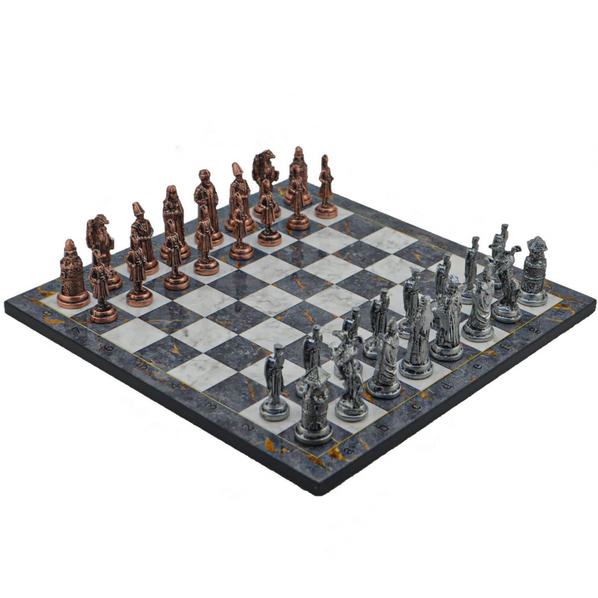 Gifthome Metal Satranç Takımı / Büyük,Osmanlı&Bizans,Antik ve Gri Mermer Desenli Satranç Tahtası