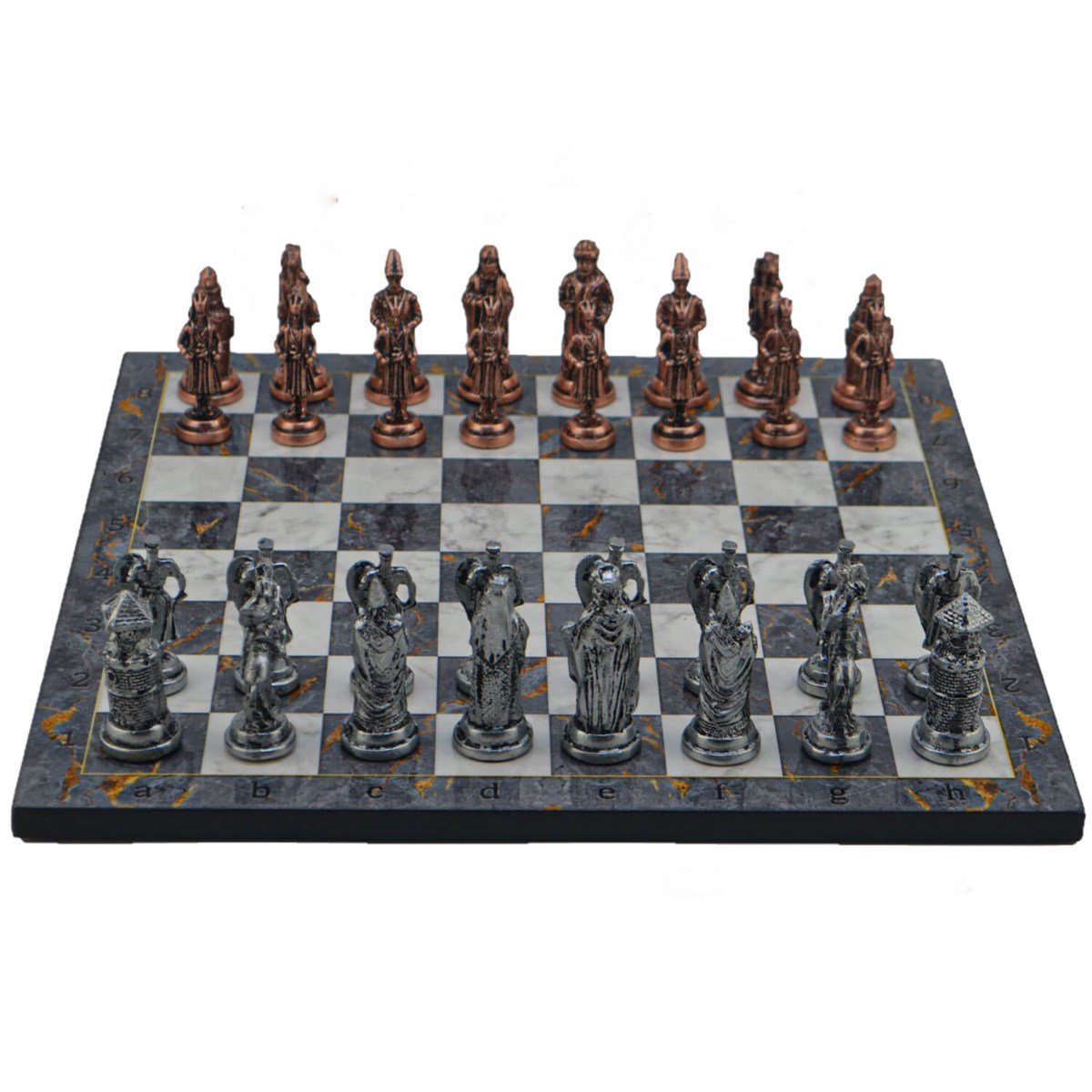 Gifthome Metal Satranç Takımı / Büyük,Osmanlı&Bizans,Antik ve Gri Mermer Desenli Satranç Tahtası