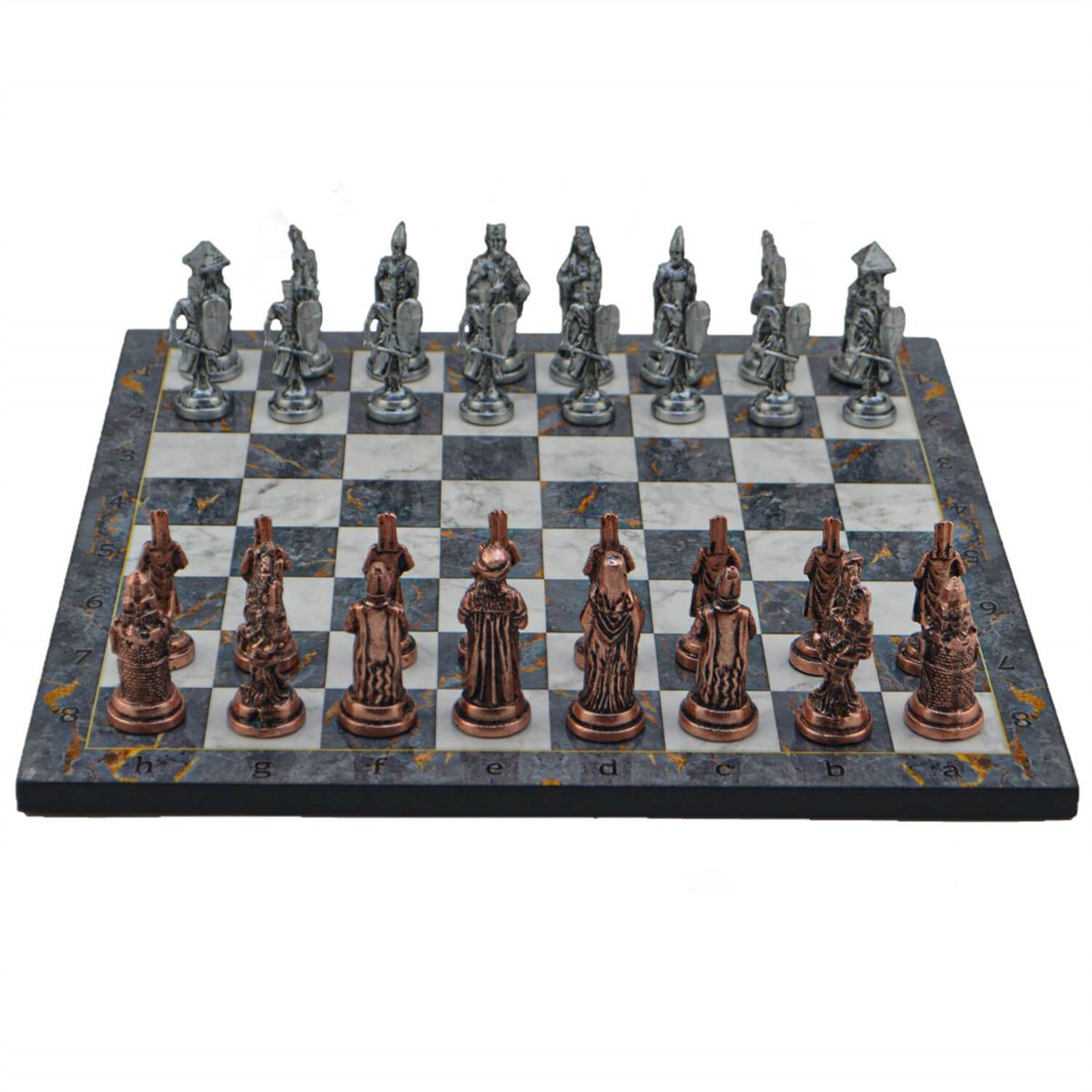 Gifthome Metal Satranç Takımı / Büyük,Osmanlı&Bizans,Antik ve Gri Mermer Desenli Satranç Tahtası