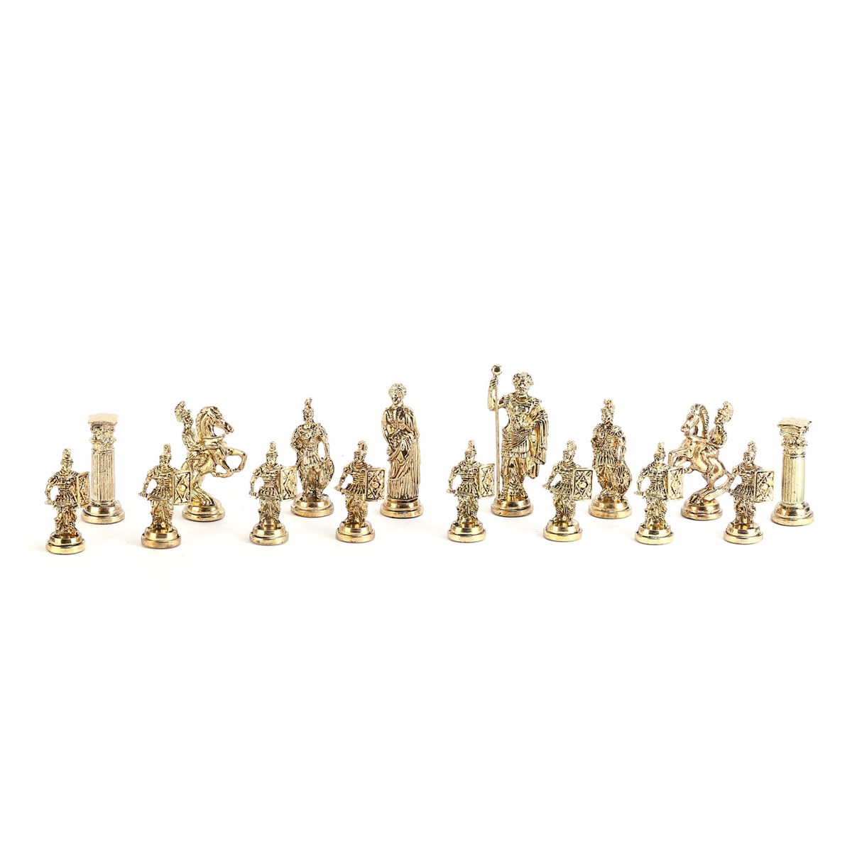 Gifthome Metal Satranç Takımı / Seti ; Büyük Boy, Roma Figürlü, Parlak Satranç Taşı ve MDF, Katlanır Sedef Desenli Satranç Tahtası