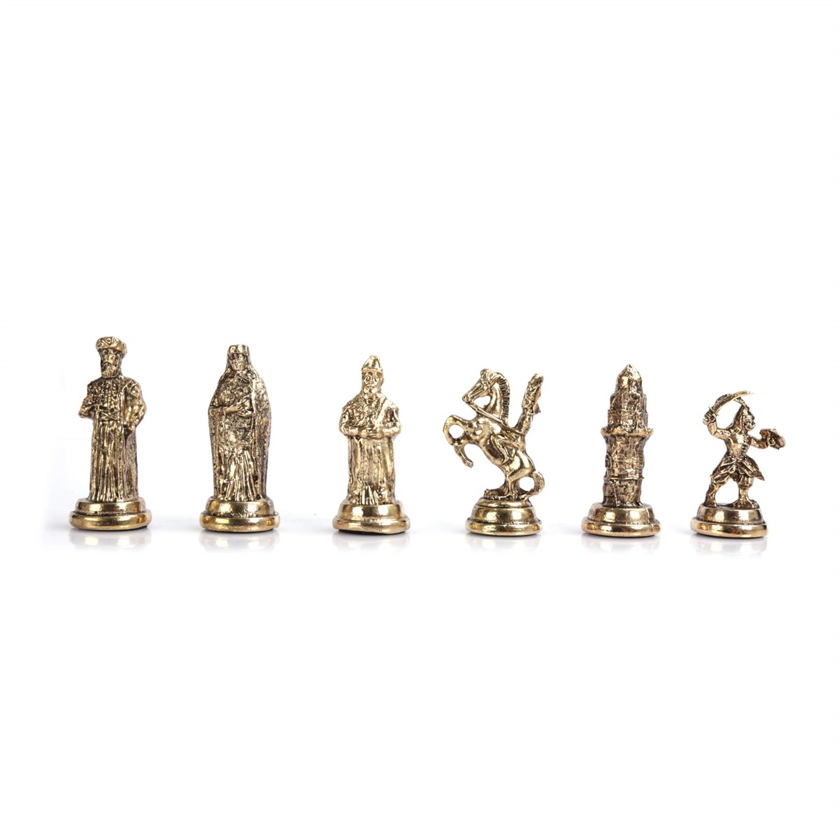 Gifthome Metal Satranç Takımı / Seti ; Orta Boy, Osmanlı & Bizans Figürlü, Parlak Satranç Taşı ve MDF, Bahar Desenli Satranç Tahtası