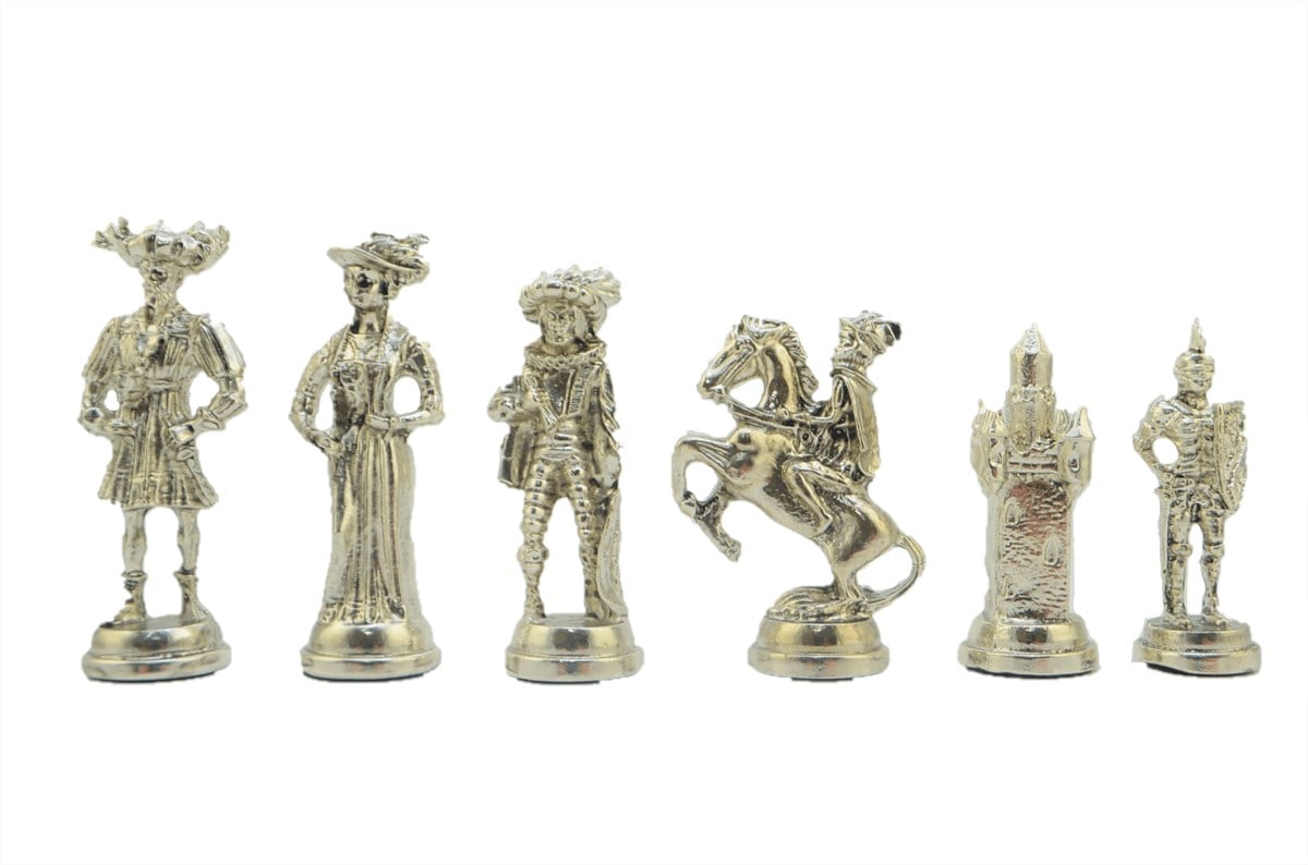 Gifthome, Metal Satranç Takımı / Seti; Battal,İspanyol,Parlak, Kat.Mermer Desenli Satranç Tahtası