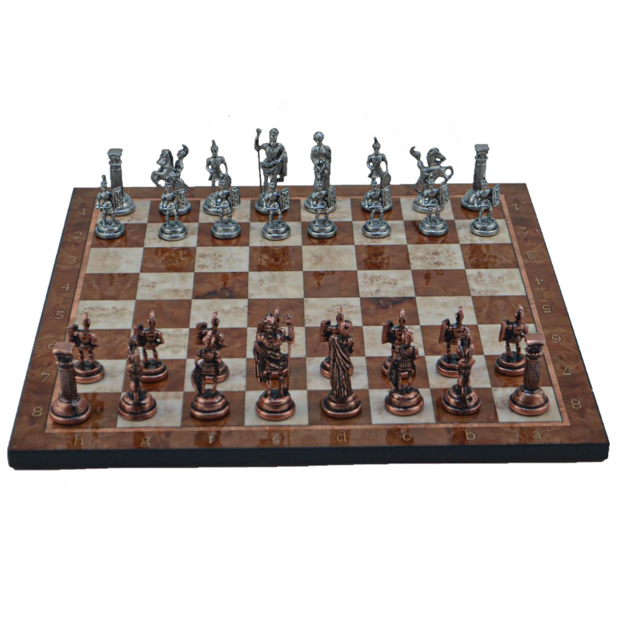 Gifthome Metal Satranç Takımı / Seti; Orta, Roma, Antik Taş ve Mocha Desenli Satranç Tahtası