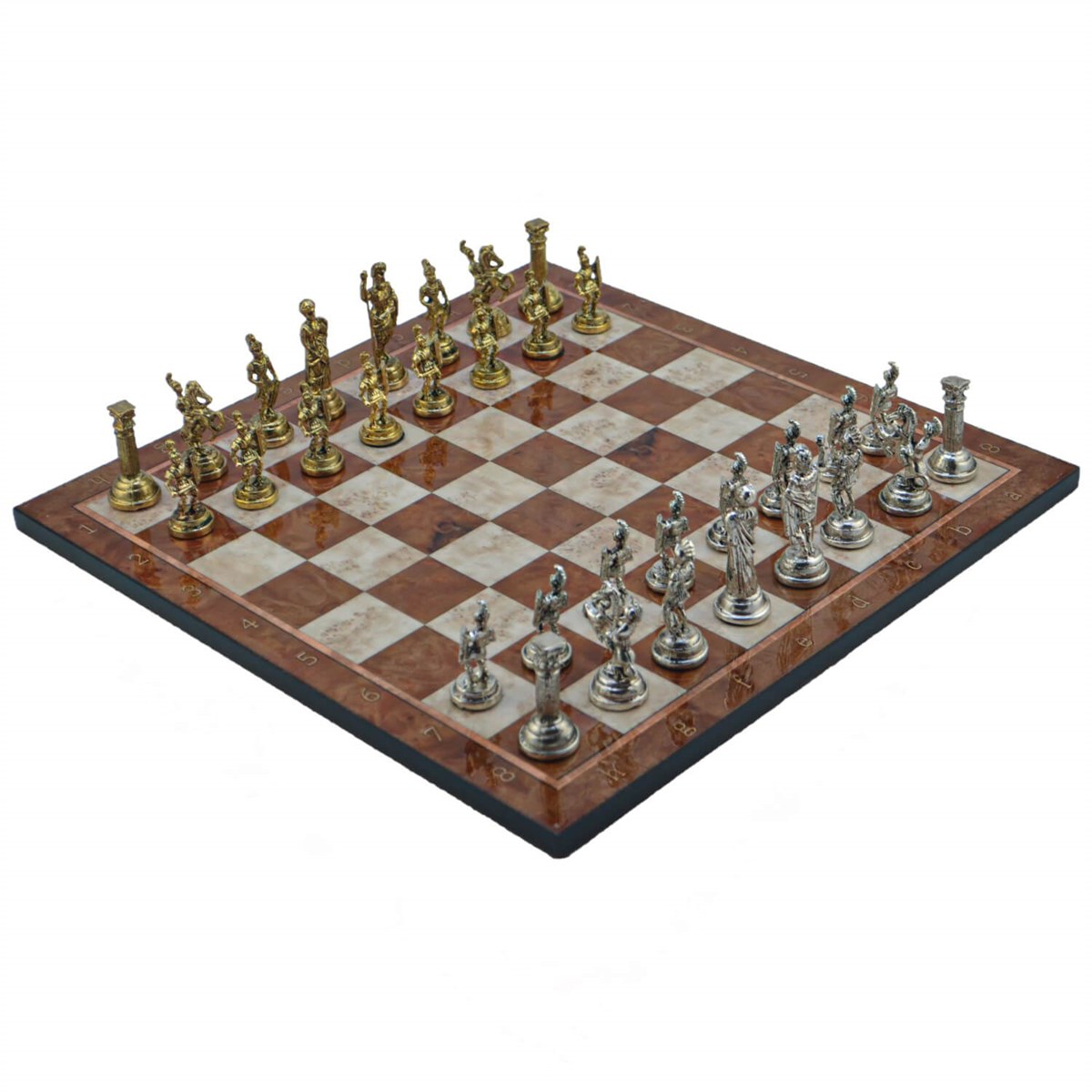 Gifthome Metal Satranç Takımı / Seti; Orta, Roma, Parlak Taş ve Mocha Desenli Satranç Tahtası