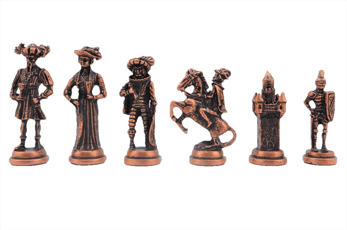 Gifthome Metal Satranç Takımı / Seti;Battal,İspanyol,Antik Taş,Düz Sedefli Satranç Tahtası