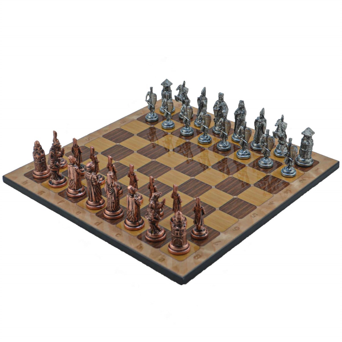 Gifthome Metal Satranç Takımı/Büyük,Osmanlı&Bizans,Antik ve Rustik Ceviz Desenli Satranç Tahtası