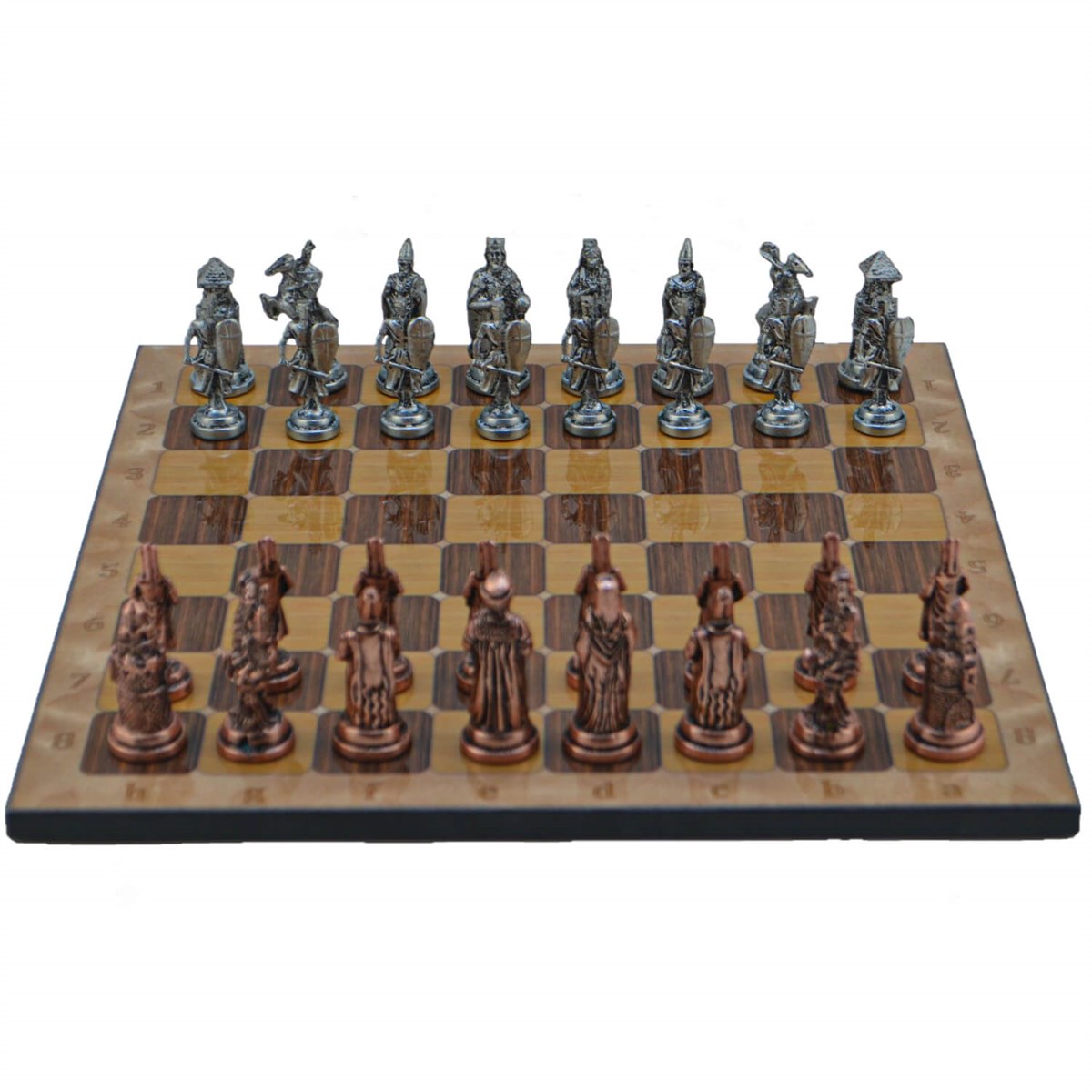 Gifthome Metal Satranç Takımı/Büyük,Osmanlı&Bizans,Antik ve Rustik Ceviz Desenli Satranç Tahtası