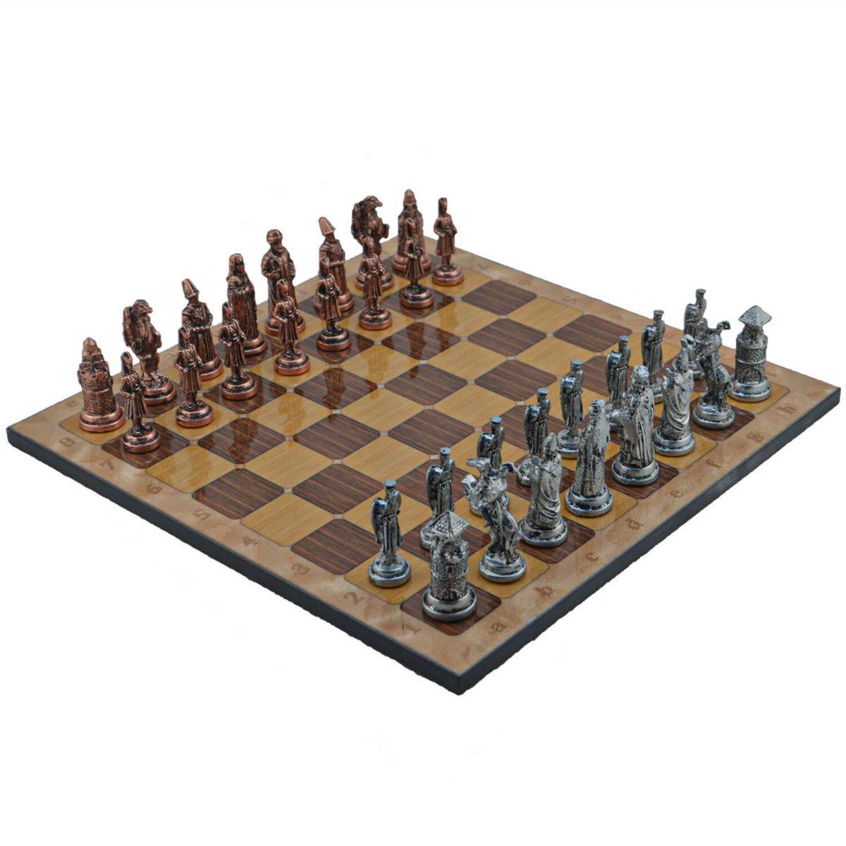 Gifthome Metal Satranç Takımı/Büyük,Osmanlı&Bizans,Antik ve Rustik Ceviz Desenli Satranç Tahtası