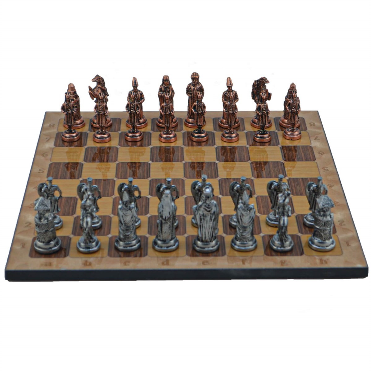 Gifthome Metal Satranç Takımı/Büyük,Osmanlı&Bizans,Antik ve Rustik Ceviz Desenli Satranç Tahtası