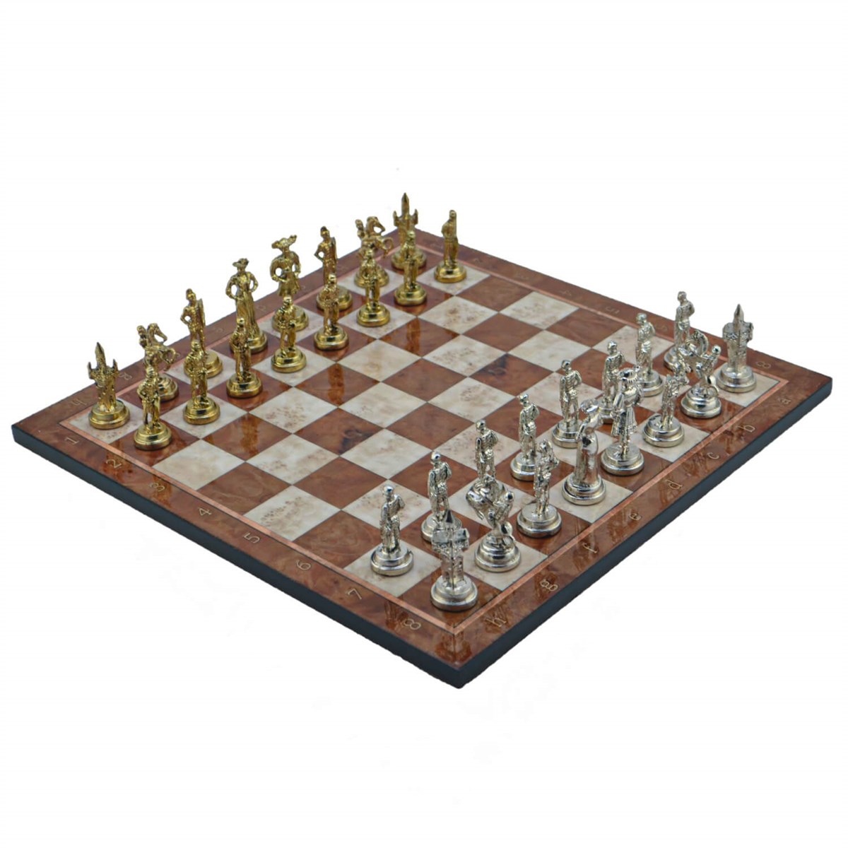 Gifthome Metal Satranç Takımı/Seti ; Orta, İspanyol, Parlak Taş ve Mocha Desenli Satranç Tahtası