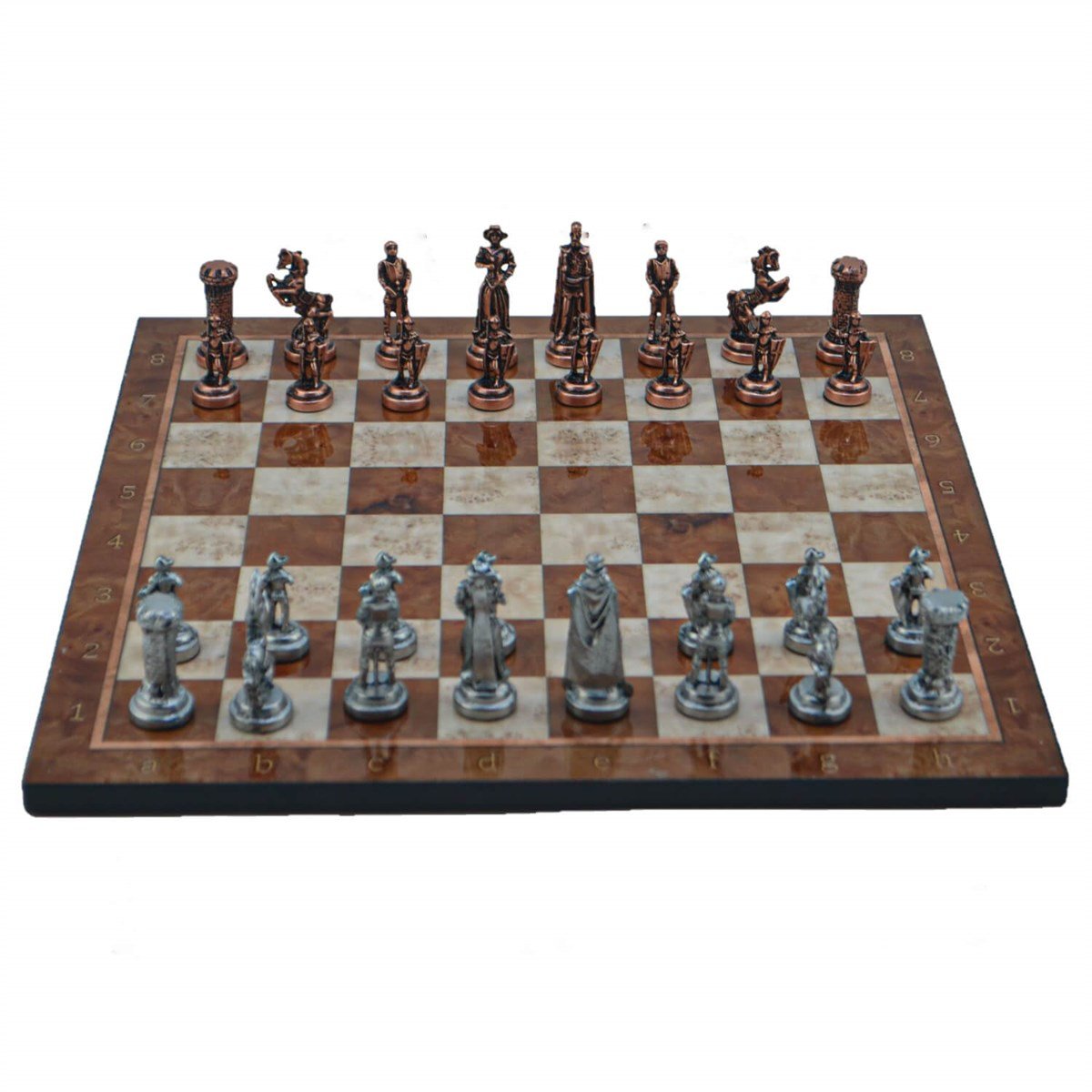 Gifthome Metal Satranç Takımı/Seti ; Orta, İngiliz, Antik Taş ve Mocha Desenli Satranç Tahtası