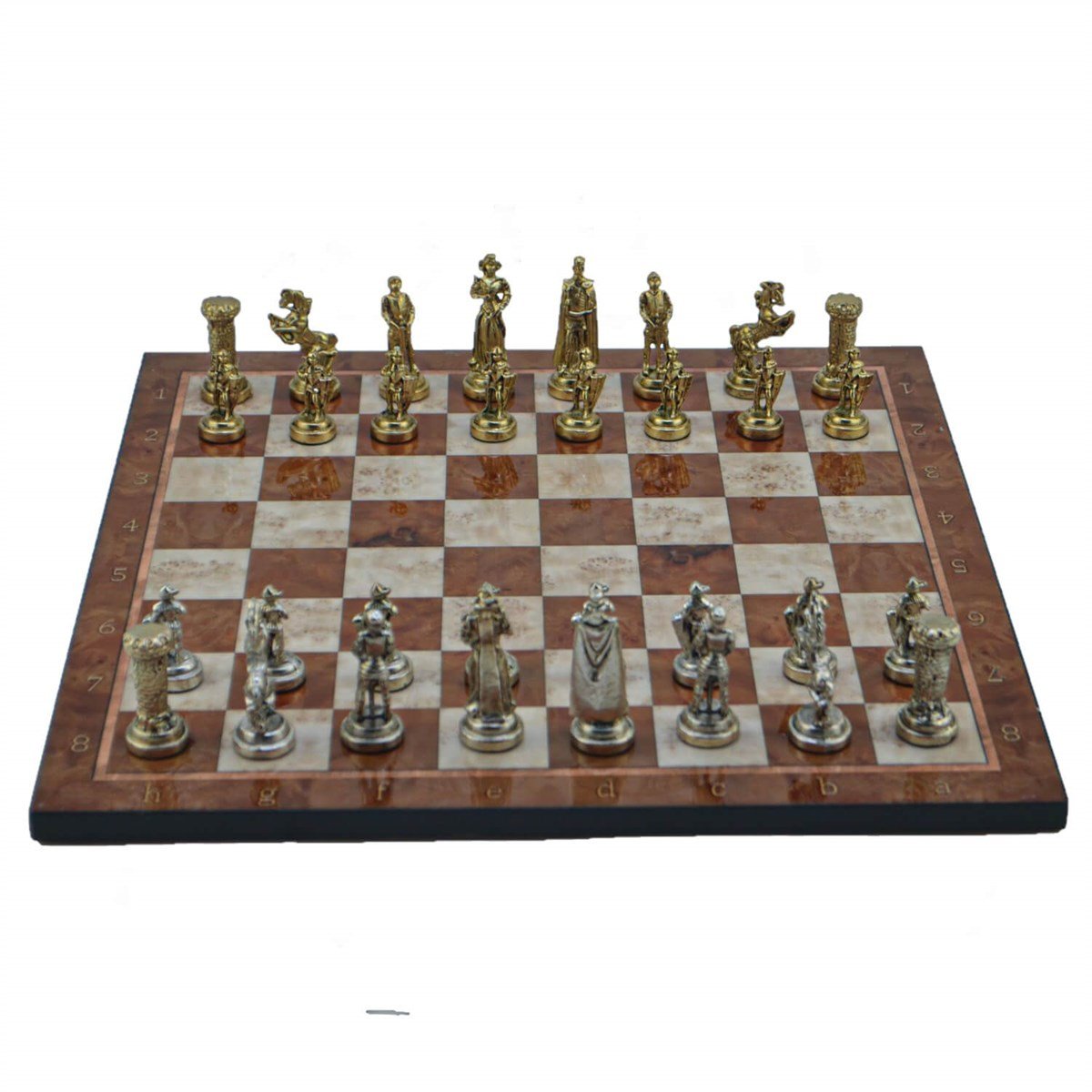 Gifthome Metal Satranç Takımı/Seti ; Orta, İngiliz, Parlak Taş ve Mocha Desenli Satranç Tahtası