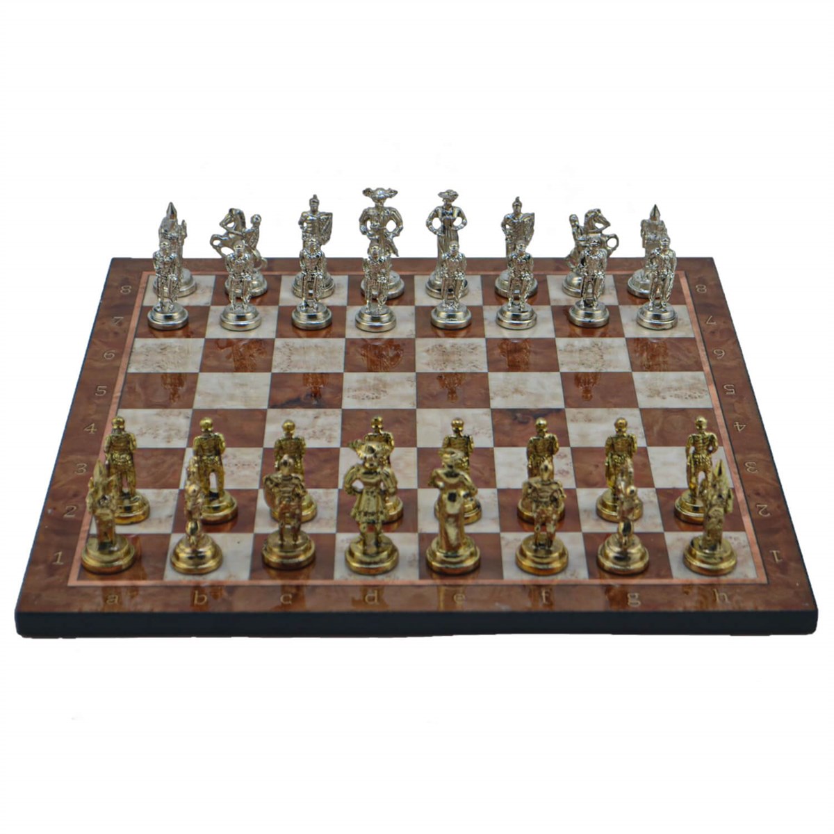 Gifthome Metal Satranç Takımı/Seti ; Orta, İspanyol, Parlak Taş ve Mocha Desenli Satranç Tahtası