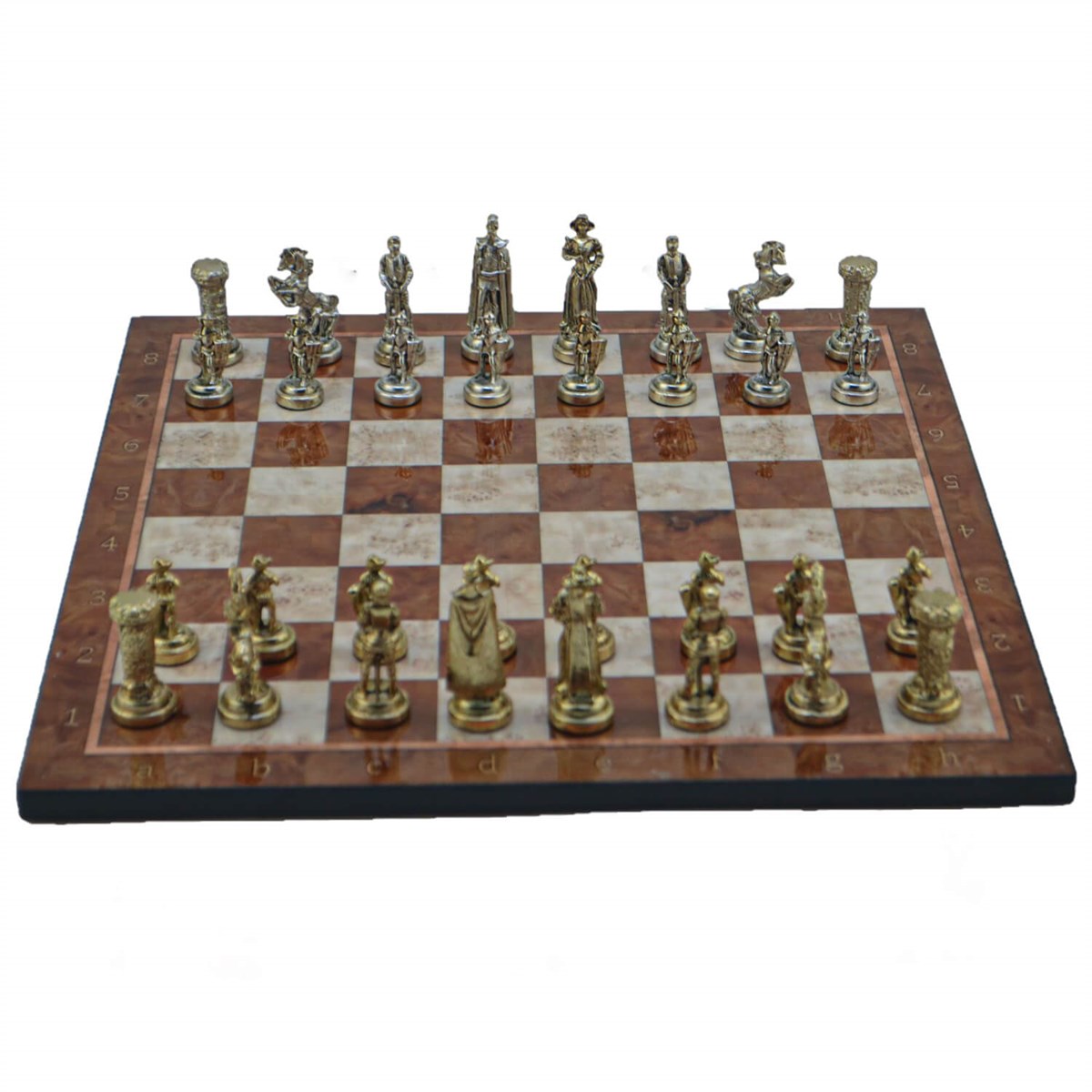 Gifthome Metal Satranç Takımı/Seti ; Orta, İngiliz, Parlak Taş ve Mocha Desenli Satranç Tahtası