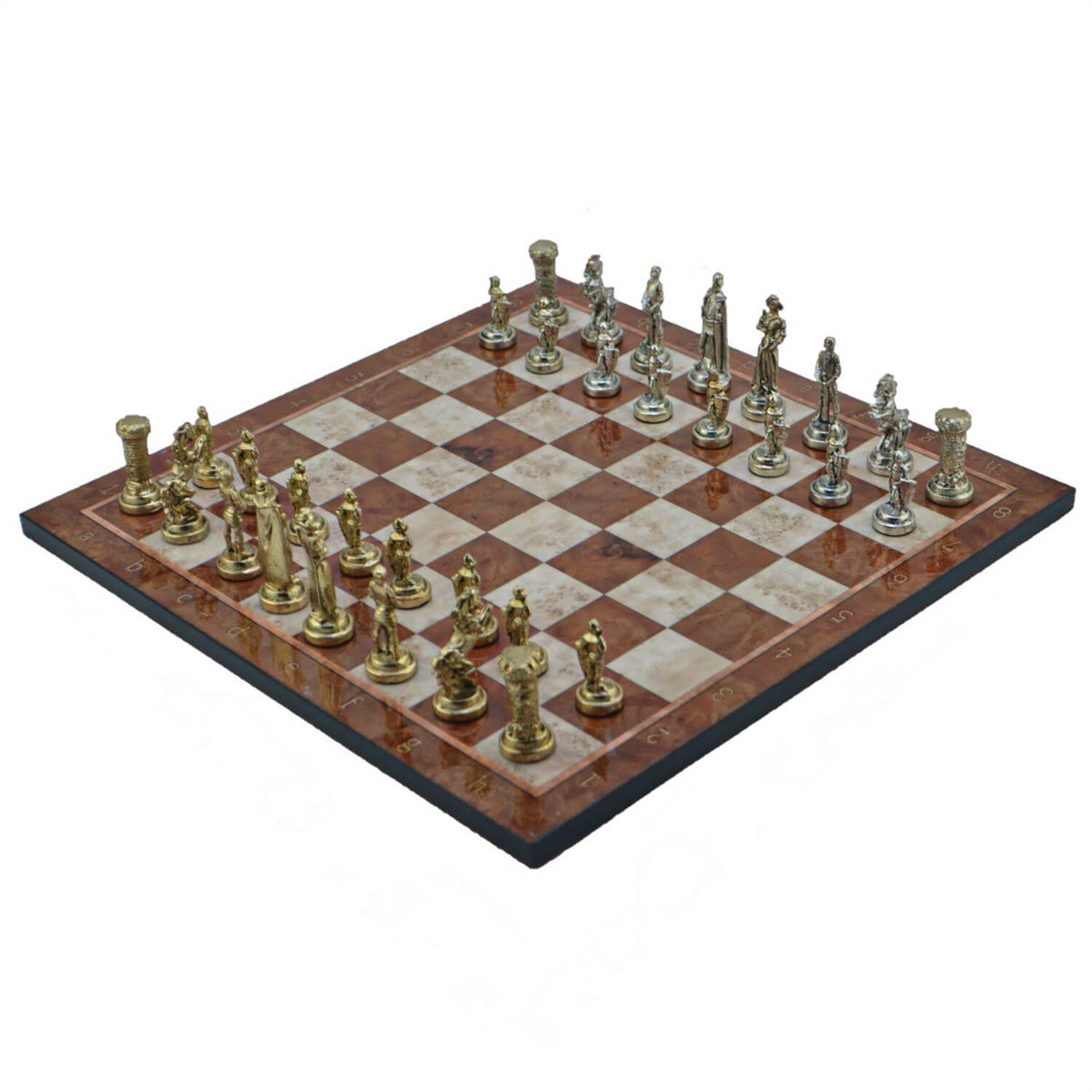 Gifthome Metal Satranç Takımı/Seti ; Orta, İngiliz, Parlak Taş ve Mocha Desenli Satranç Tahtası