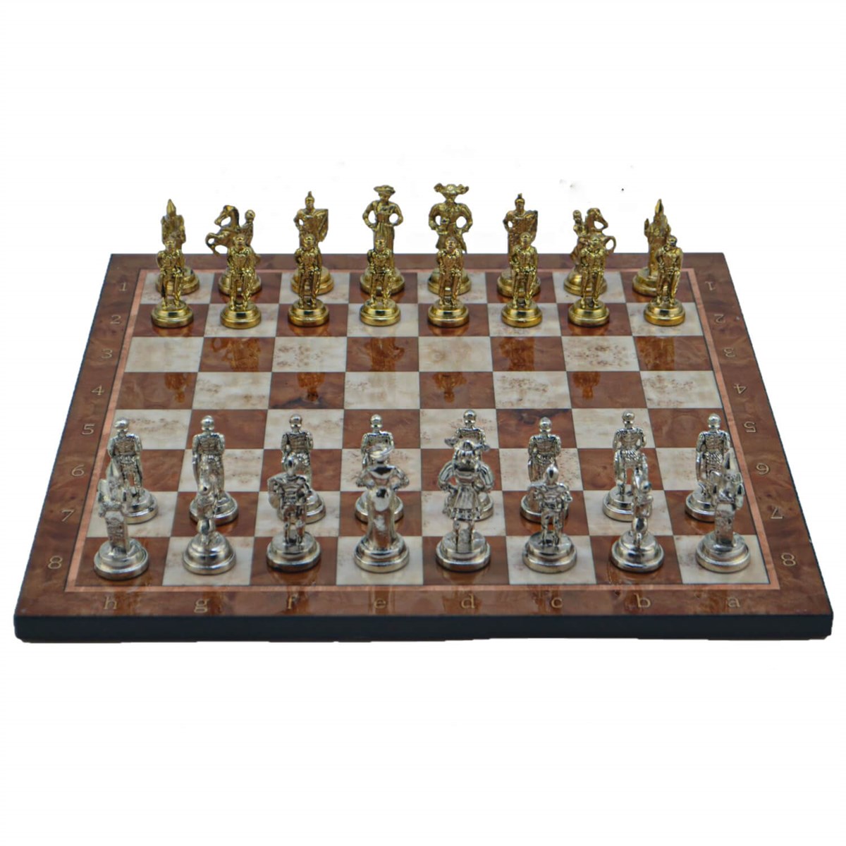Gifthome Metal Satranç Takımı/Seti ; Orta, İspanyol, Parlak Taş ve Mocha Desenli Satranç Tahtası