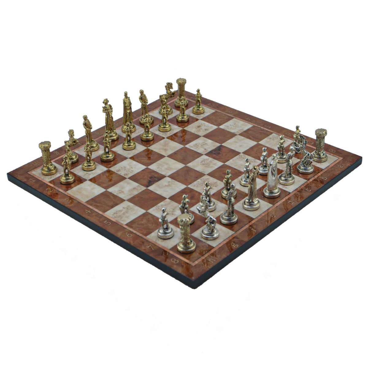 Gifthome Metal Satranç Takımı/Seti ; Orta, İngiliz, Parlak Taş ve Mocha Desenli Satranç Tahtası