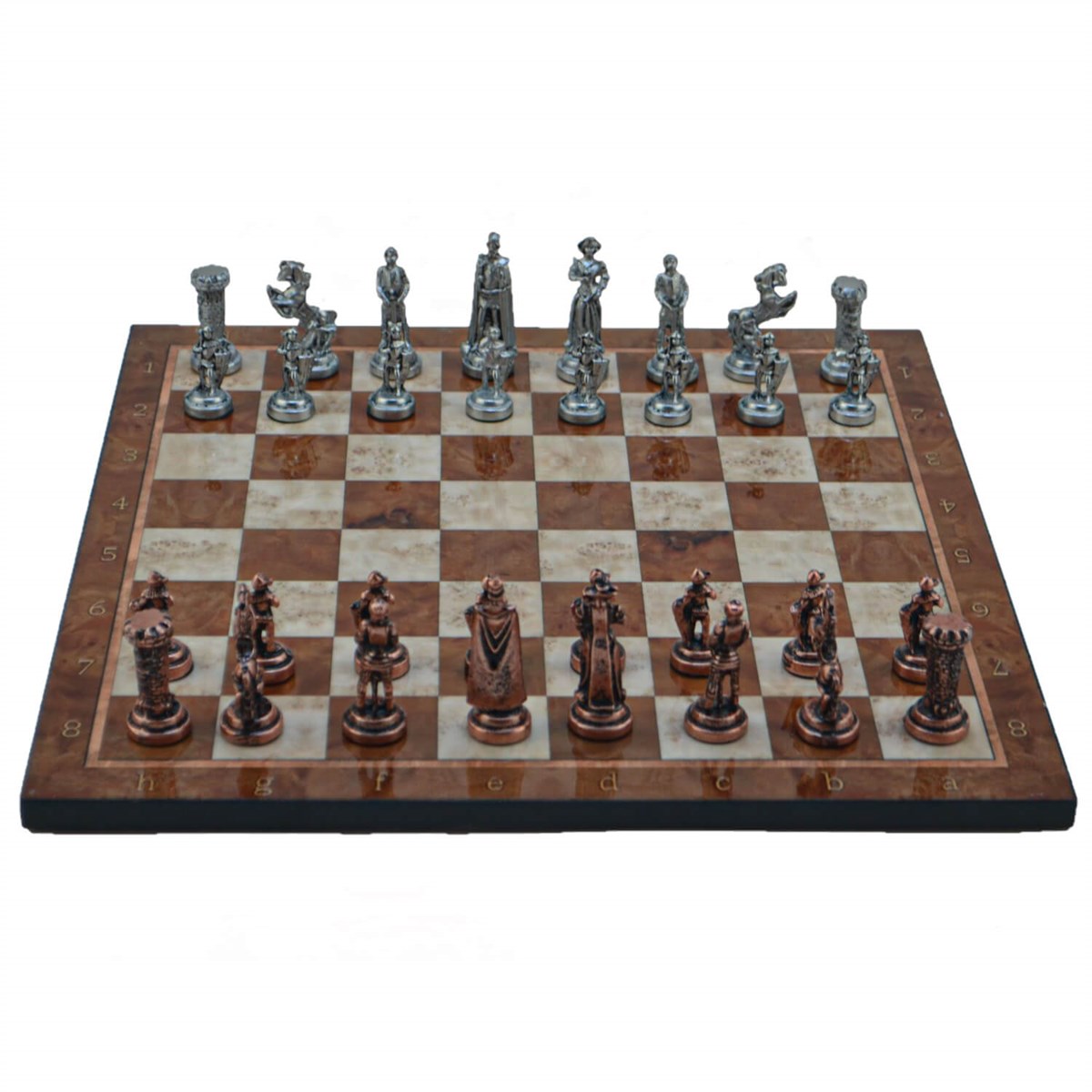 Gifthome Metal Satranç Takımı/Seti ; Orta, İngiliz, Antik Taş ve Mocha Desenli Satranç Tahtası