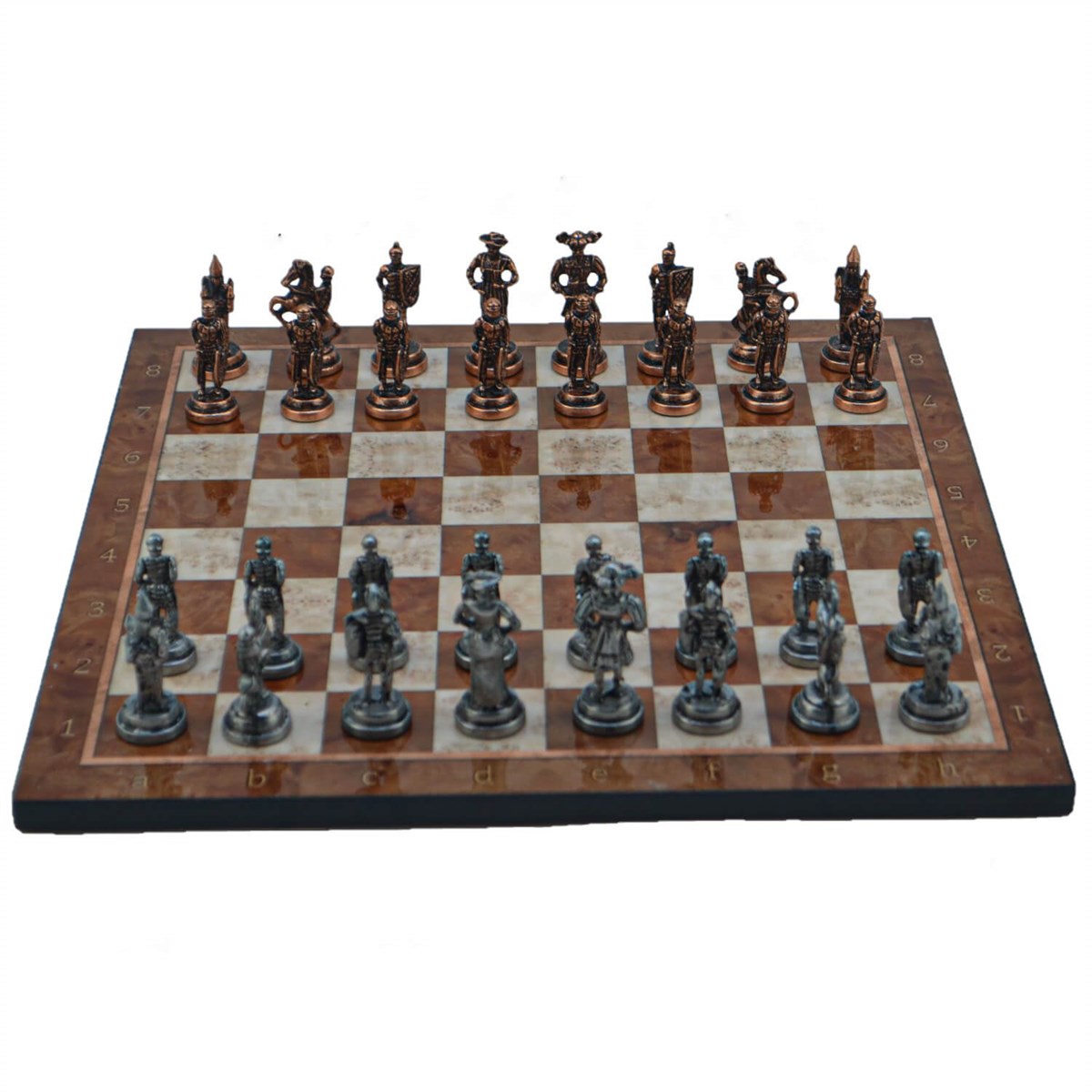 Gifthome Metal Satranç Takımı/Seti ; Orta, İspanyol, Antik Taş ve Mocha Desenli Satranç Tahtası