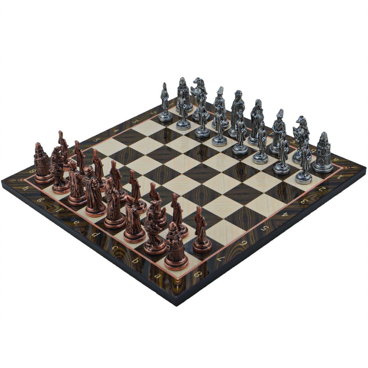 Gifthome Metal Satranç Takımı/Seti; Büyük, Osmanlı, Antik Taş ve Ceviz Desenli Satranç Tahtası