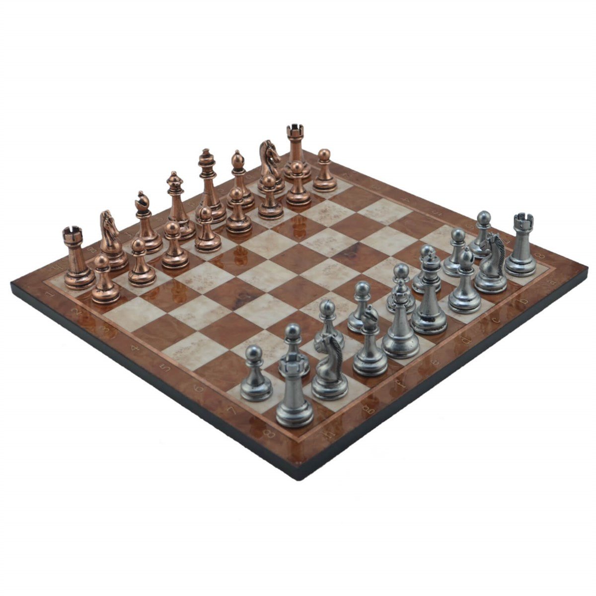 Gifthome Metal Satranç Takımı/Seti; Büyük, Klasik, Antik Taş ve Mocha Desenli Satranç Tahtası