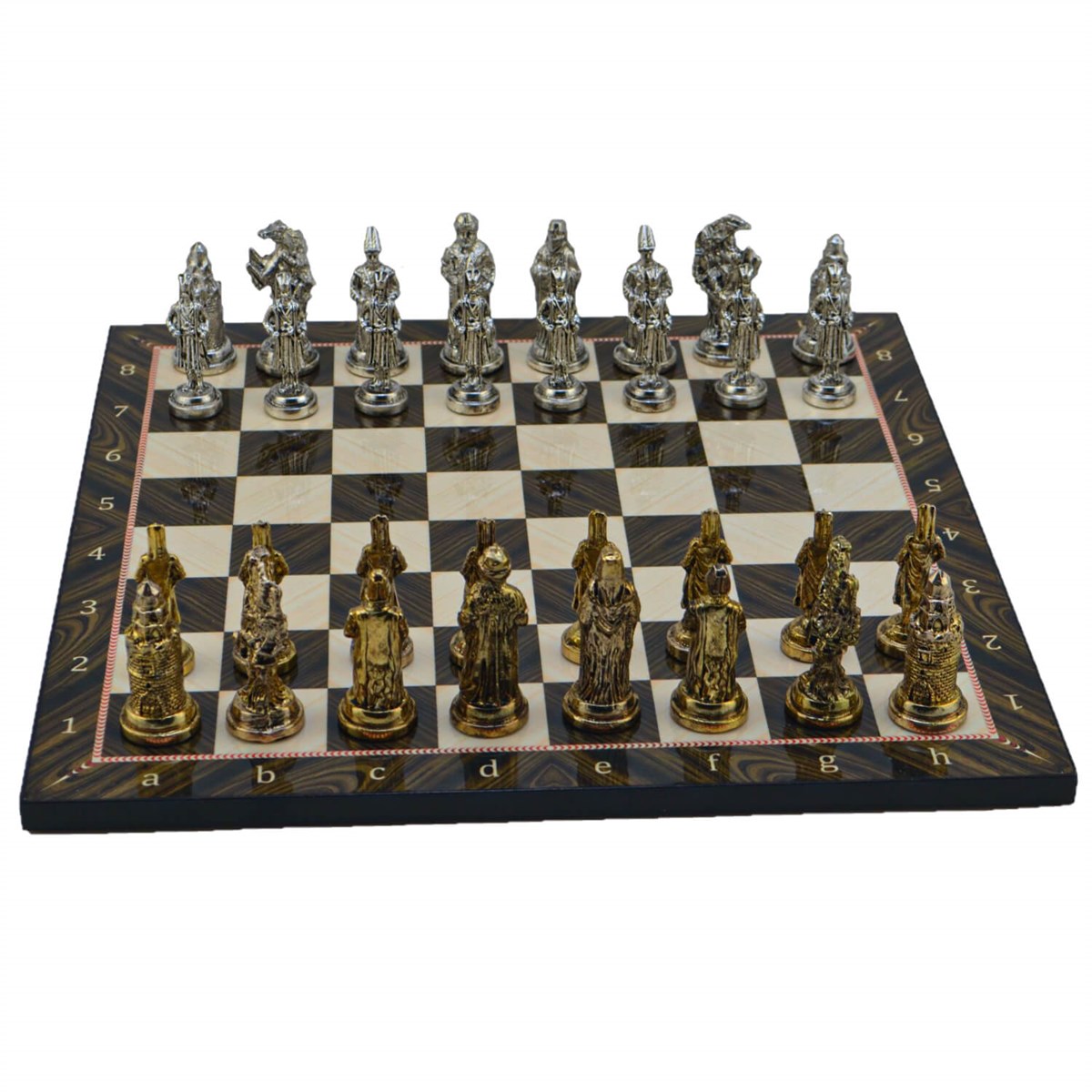 Gifthome Metal Satranç Takımı/Seti; Büyük, Osmanlı, Parlak Taş ve Ceviz Desenli Satranç Tahtası