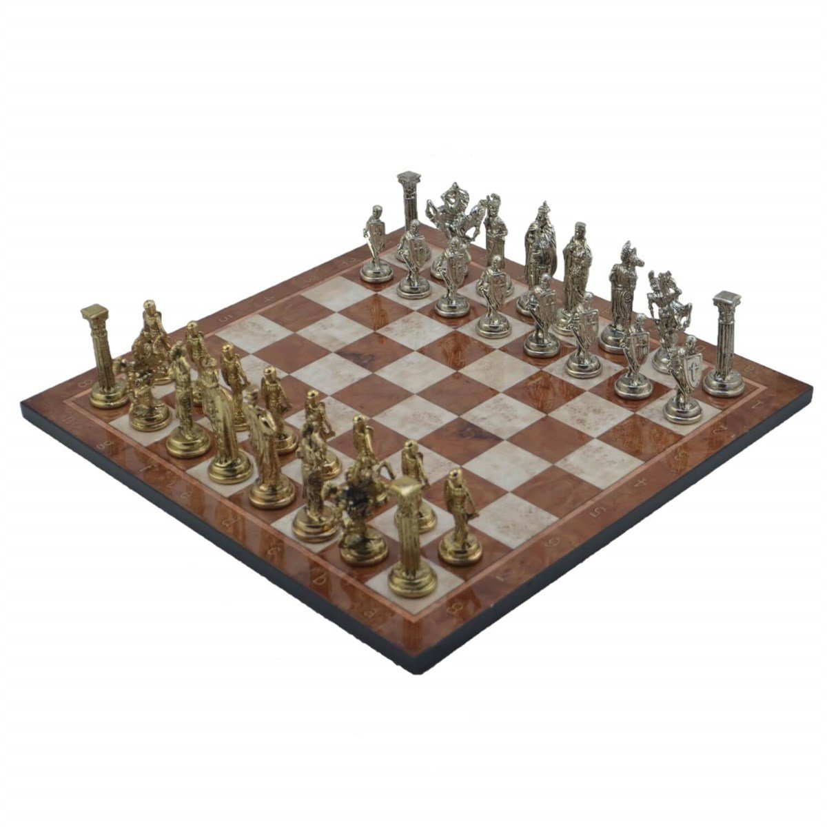 Gifthome Metal Satranç Takımı/Seti; Büyük, İngiliz, Parlak Taş ve Mocha Desenli Satranç Tahtası