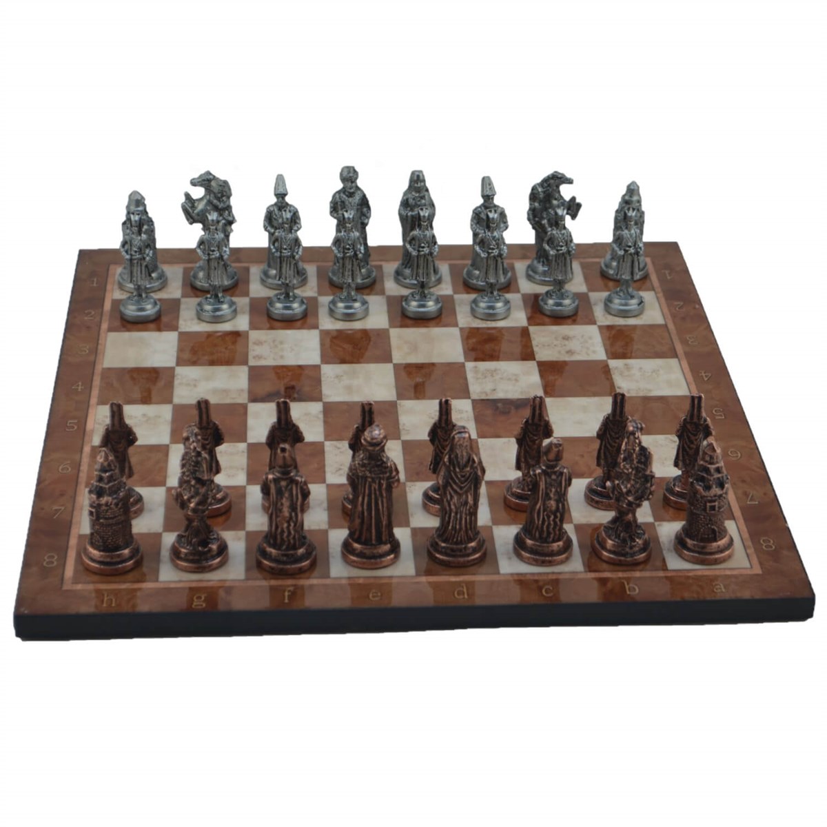 Gifthome Metal Satranç Takımı/Seti; Büyük, Osmanlı, Antik Taş ve Mocha Desenli Satranç Tahtası