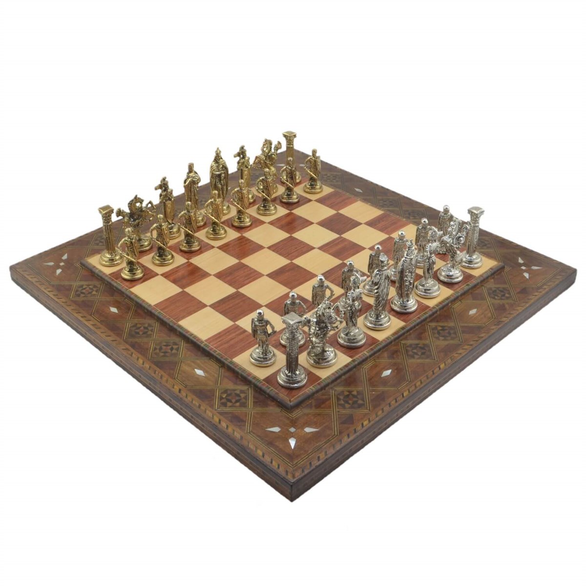 Gifthome Metal Satranç Takımı/Seti; Büyük, İngiliz, Parlak Taş, Gül, Düz Masif Satranç Tahtası