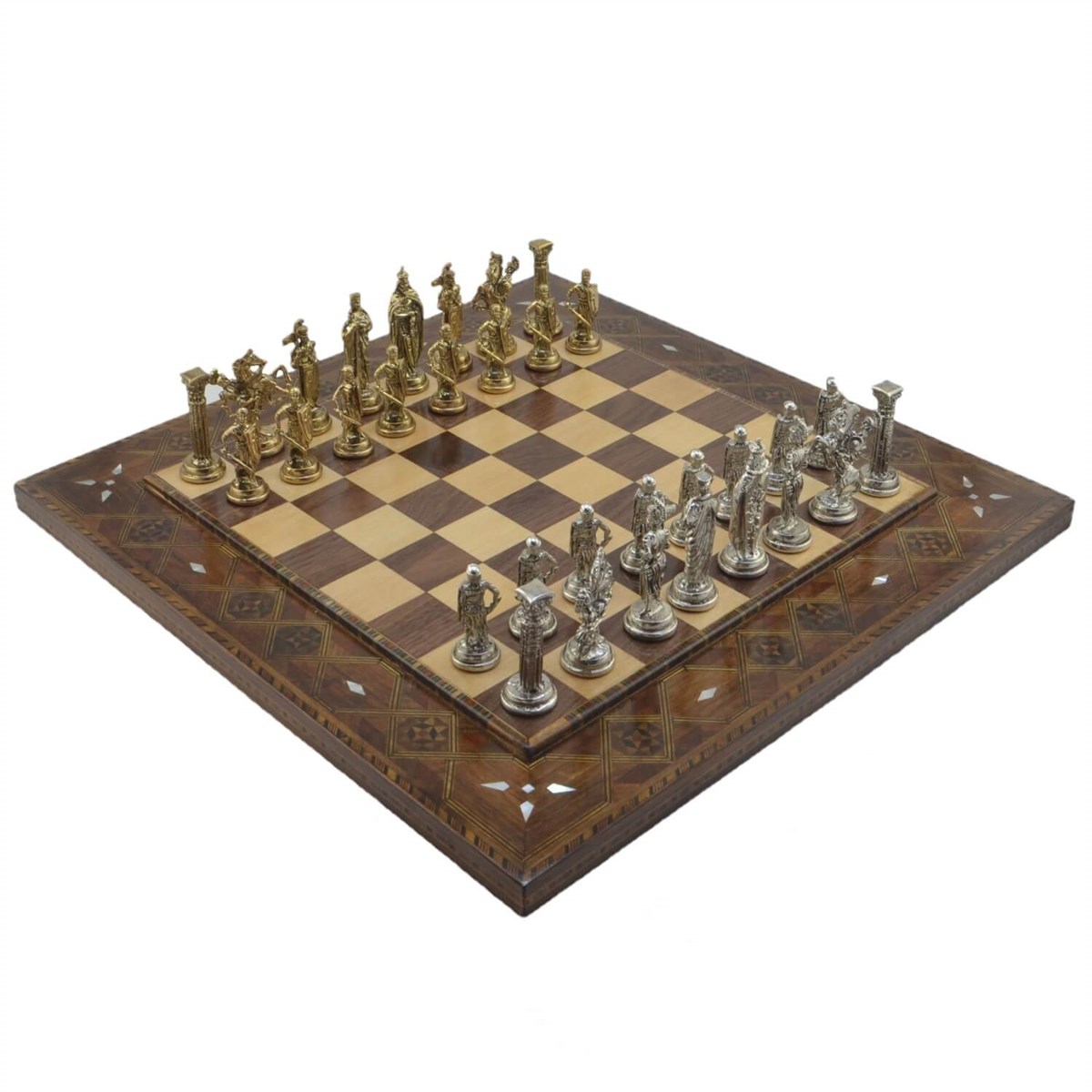 Gifthome Metal Satranç Takımı/Seti; Büyük, İngiliz, Parlak, Düz Masif Ahşap Satranç Tahtası