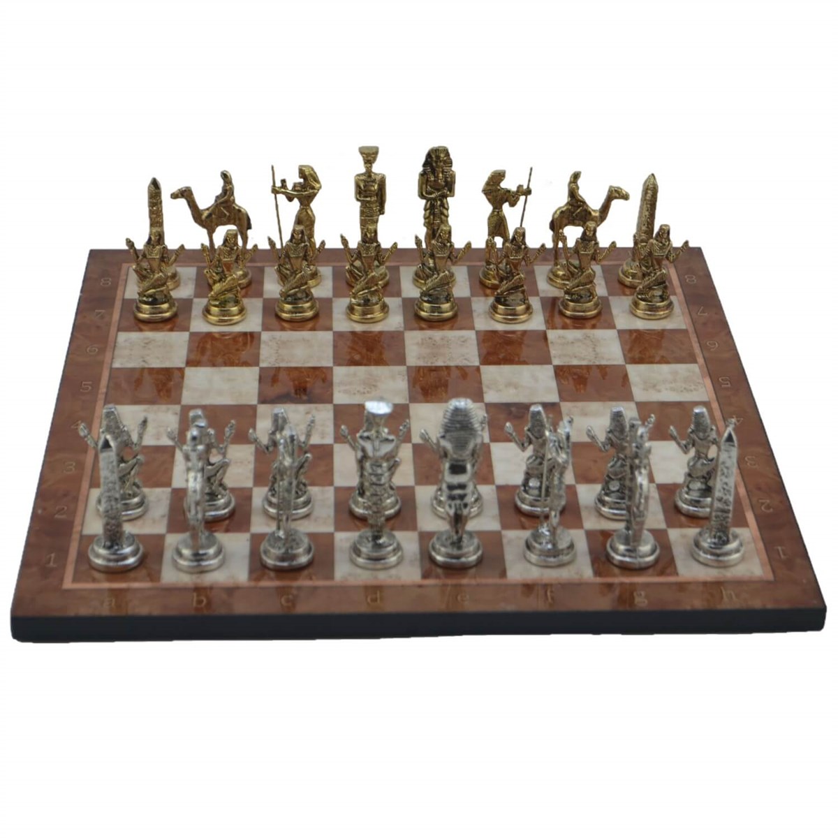 Gifthome Metal Satranç Takımı/Seti; Büyük, Mısır, Parlak Taş ve Mocha Desenli Satranç Tahtası