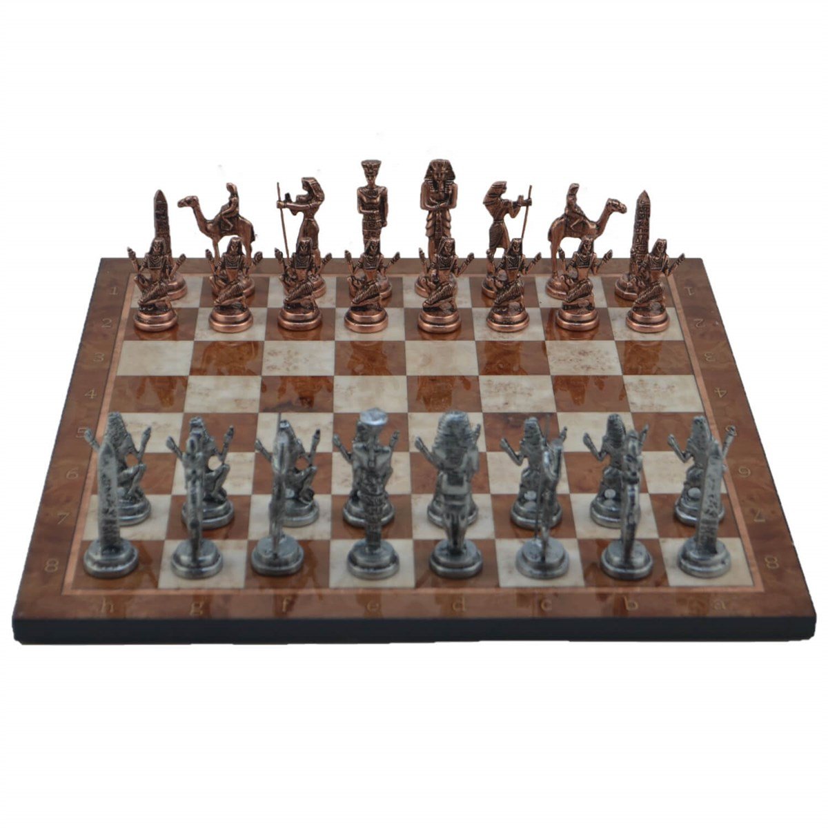 Gifthome Metal Satranç Takımı/Seti; Büyük, Mısır, Antik Taş ve Mocha Desenli Satranç Tahtası