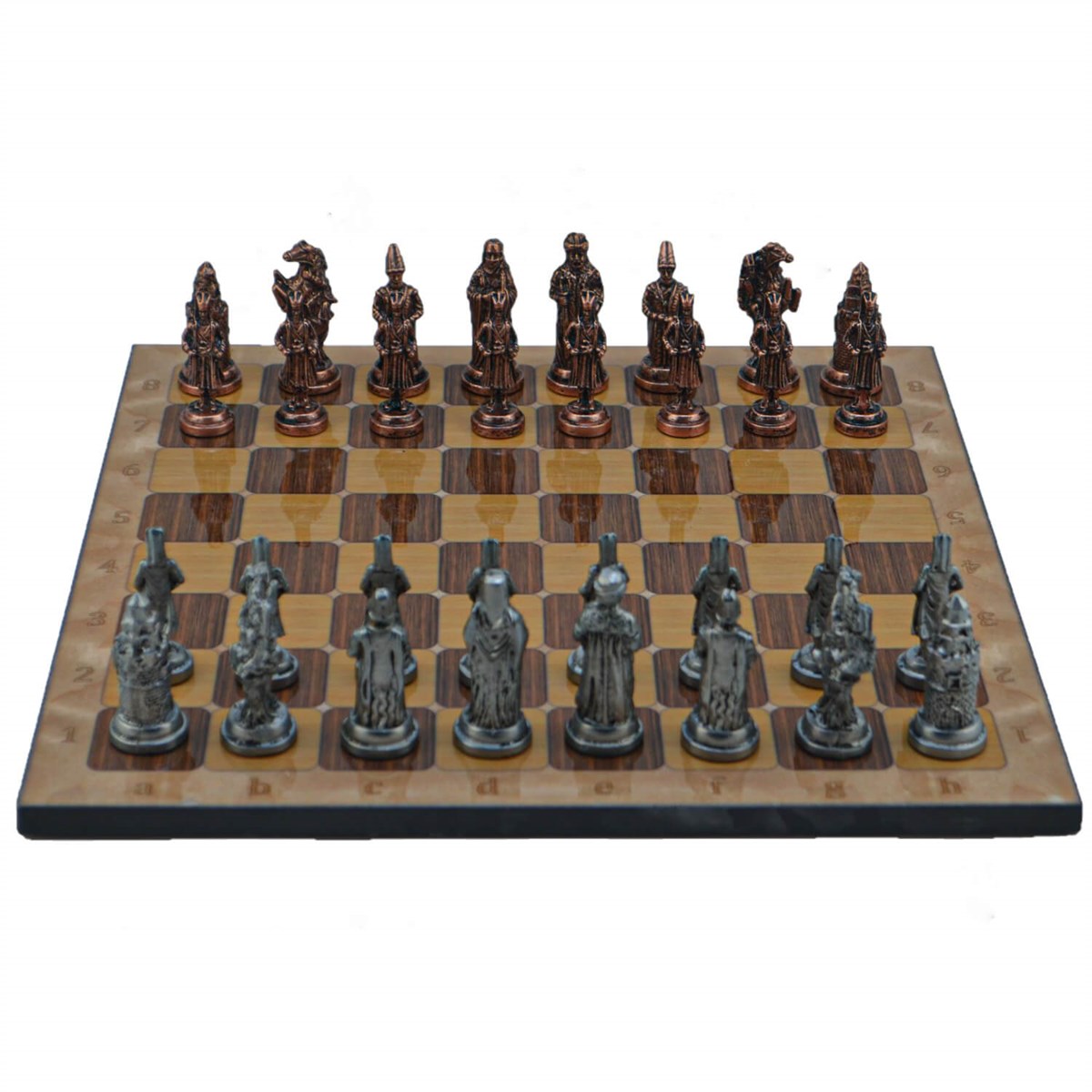 Gifthome Metal Satranç Takımı/Seti; Büyük,Osmanlı,Antik ve Rustik Ceviz Desenli Satranç Tahtası