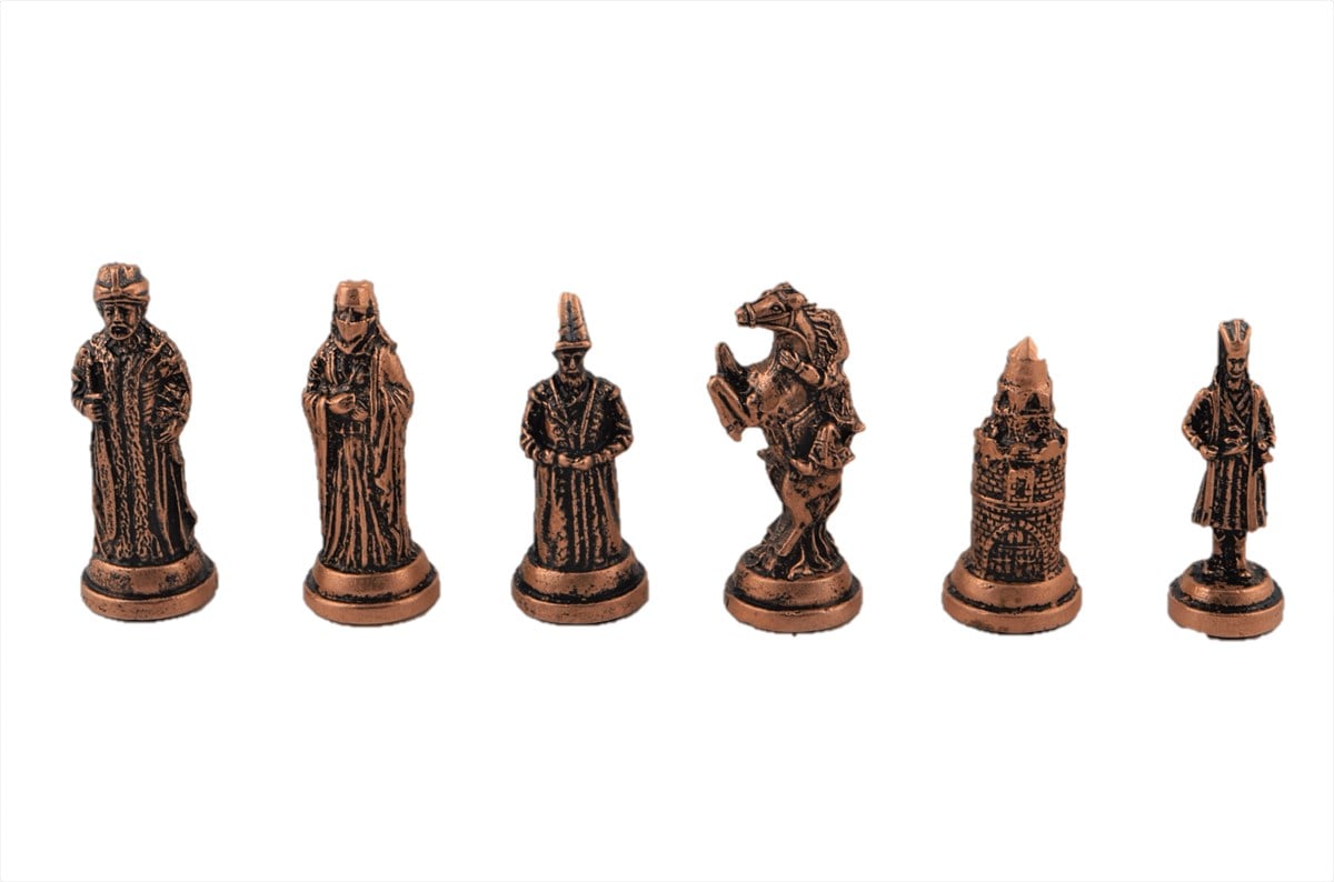 Gifthome Metal Satranç Takımı/Seti; Büyük, Osmanlı, Antik ve Gri Mermer Desenli Satranç Tahtası