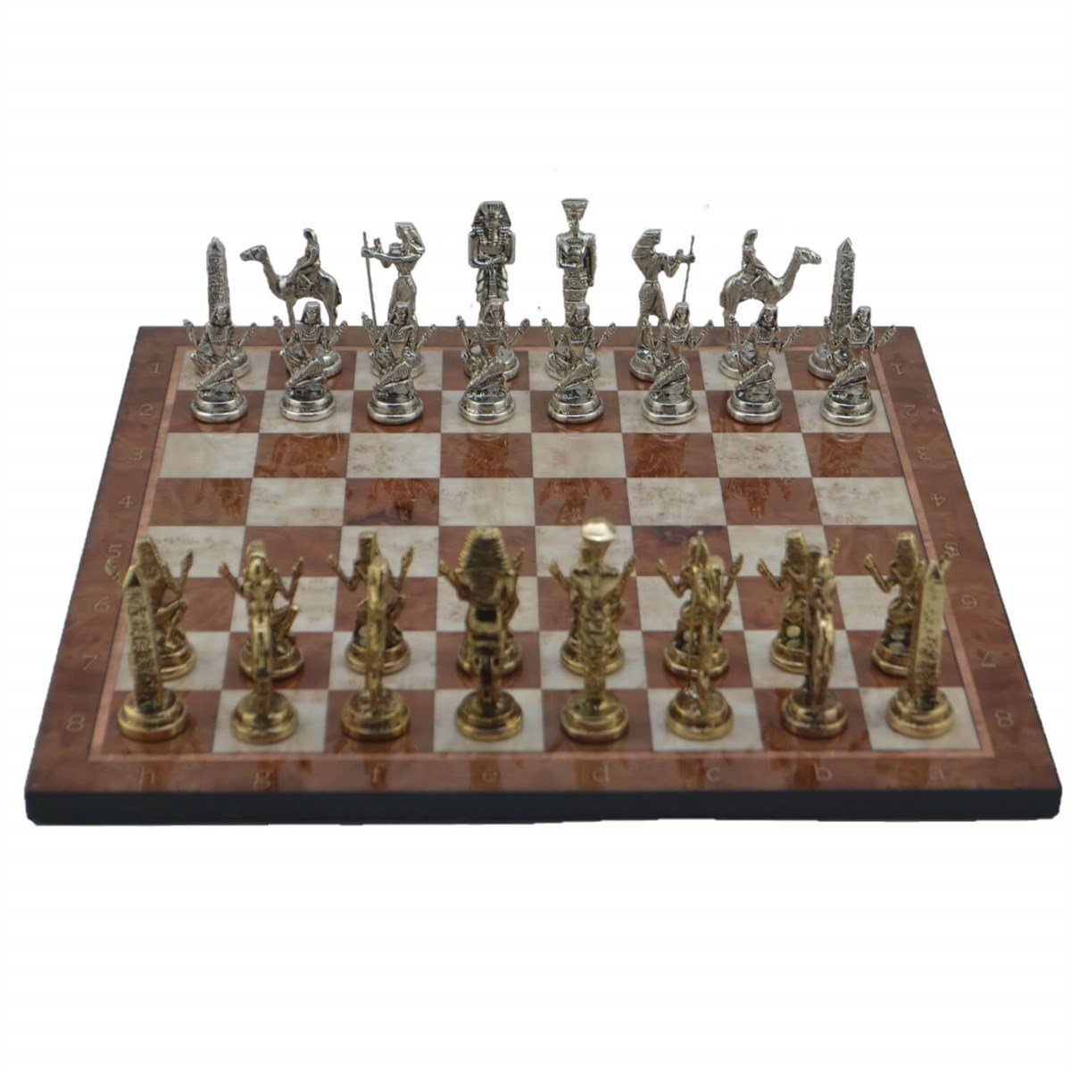 Gifthome Metal Satranç Takımı/Seti; Büyük, Mısır, Parlak Taş ve Mocha Desenli Satranç Tahtası