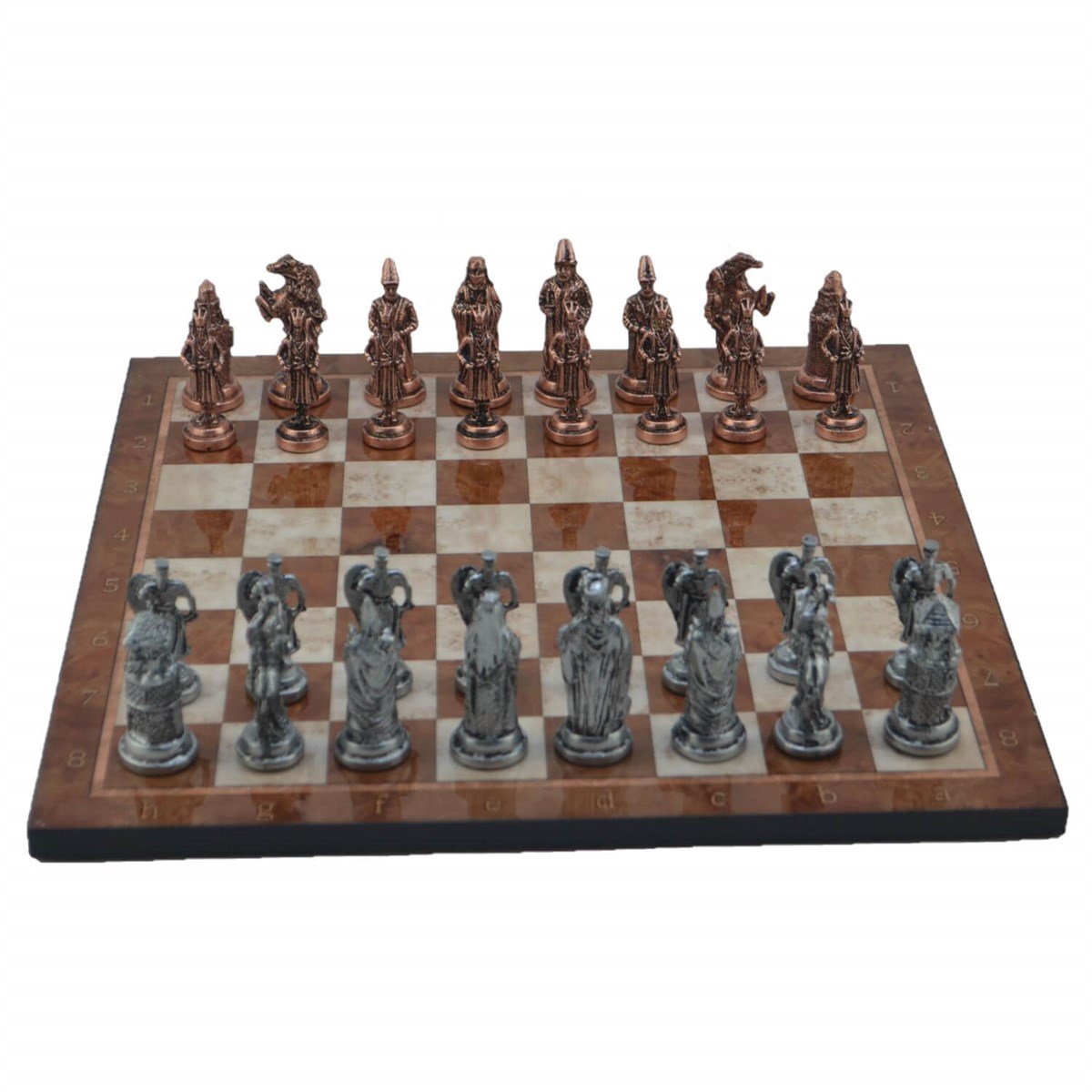 Gifthome Metal Satranç Takımı/Seti; Büyük, Osmanlı&Bizans, Antik ve Mocha Desenli Satranç Tahtası