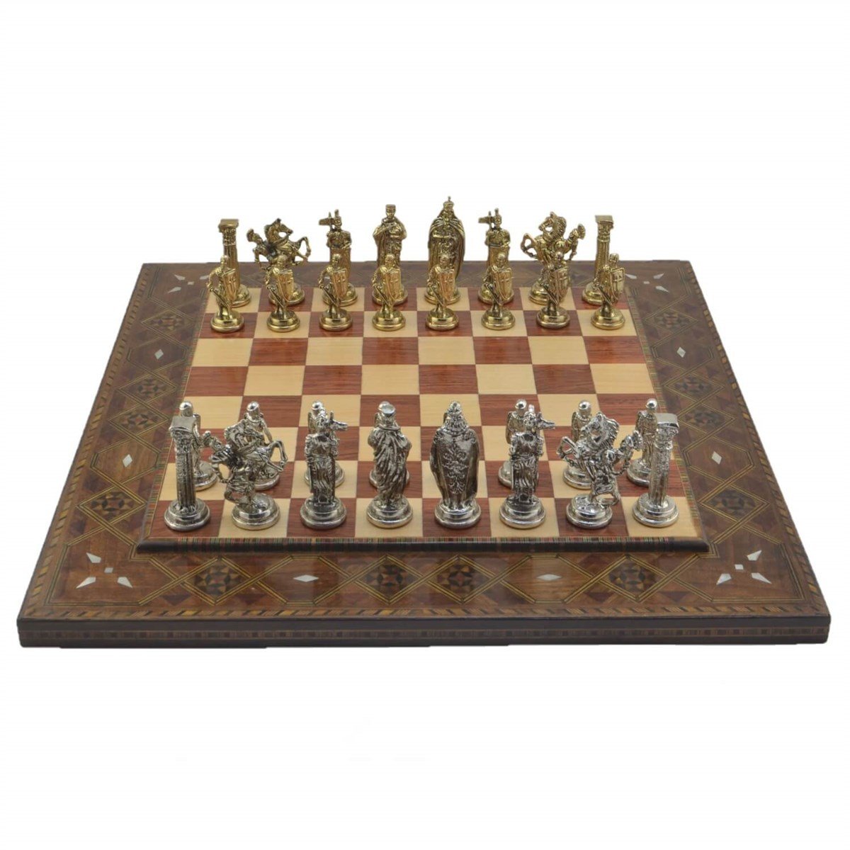 Gifthome Metal Satranç Takımı/Seti; Büyük, İngiliz, Parlak Taş, Gül, Düz Masif Satranç Tahtası