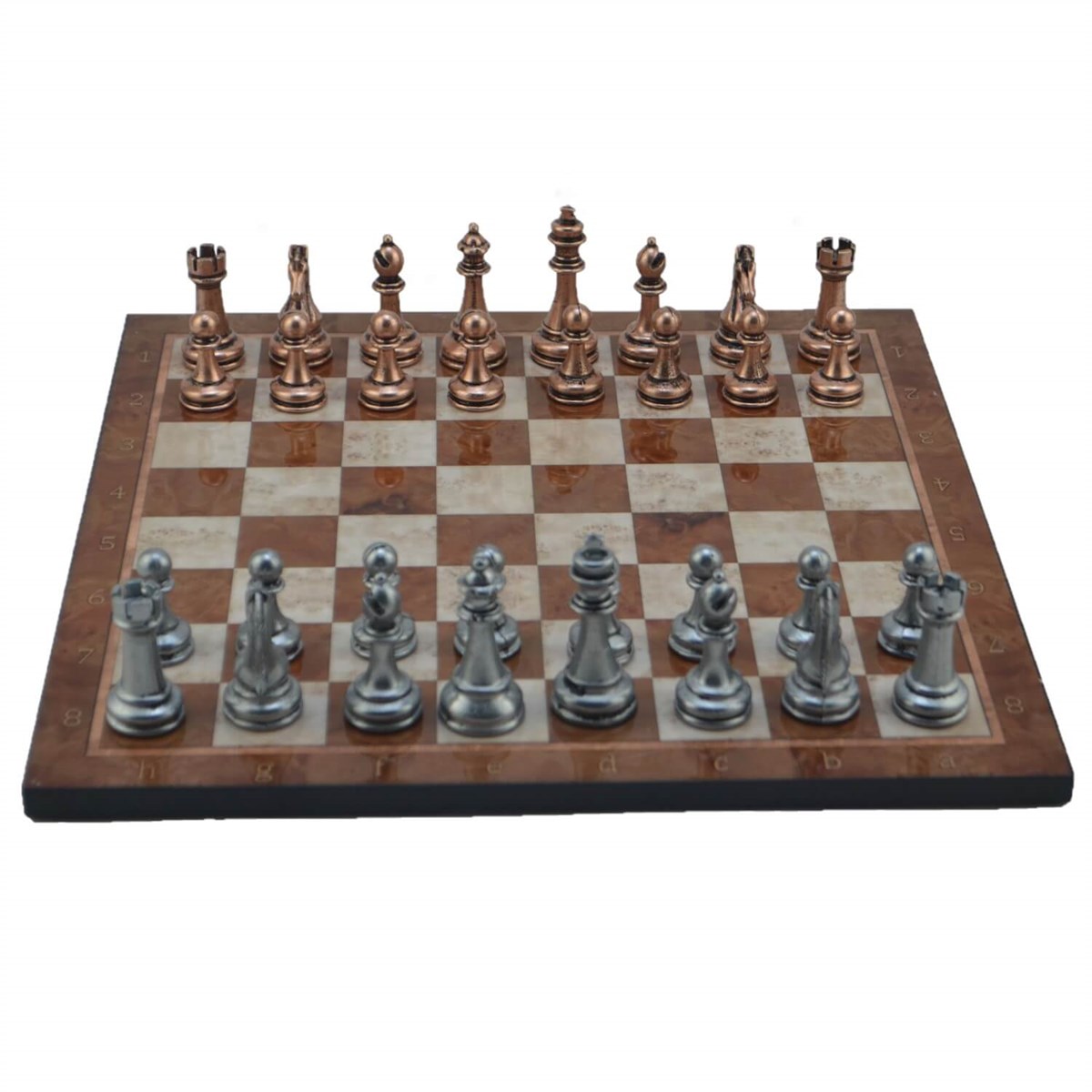Gifthome Metal Satranç Takımı/Seti; Büyük, Klasik, Antik Taş ve Mocha Desenli Satranç Tahtası