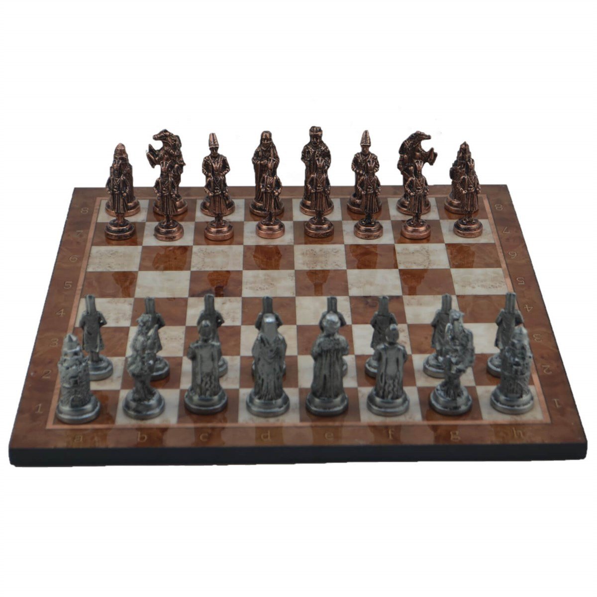 Gifthome Metal Satranç Takımı/Seti; Büyük, Osmanlı, Antik Taş ve Mocha Desenli Satranç Tahtası