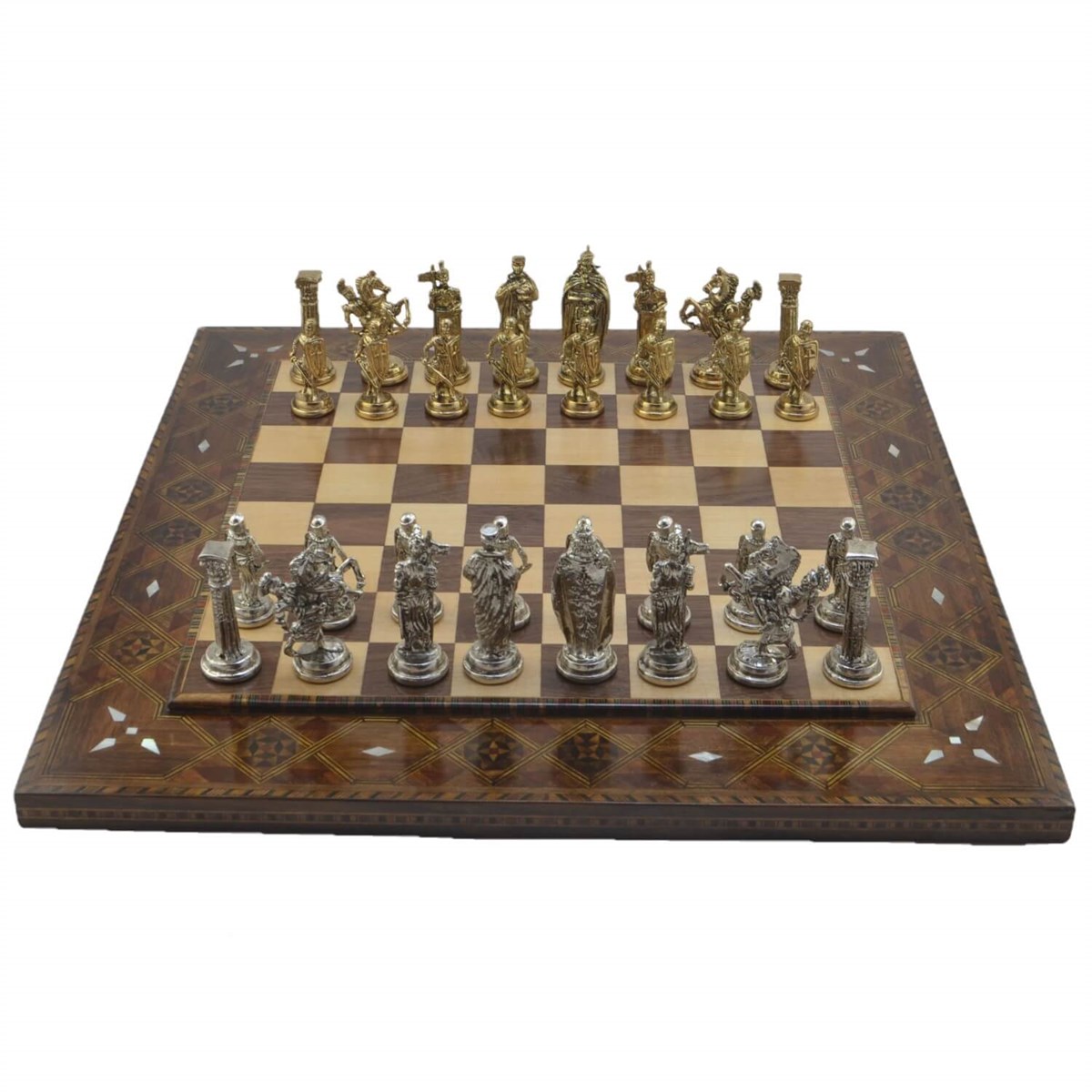 Gifthome Metal Satranç Takımı/Seti; Büyük, İngiliz, Parlak, Düz Masif Ahşap Satranç Tahtası
