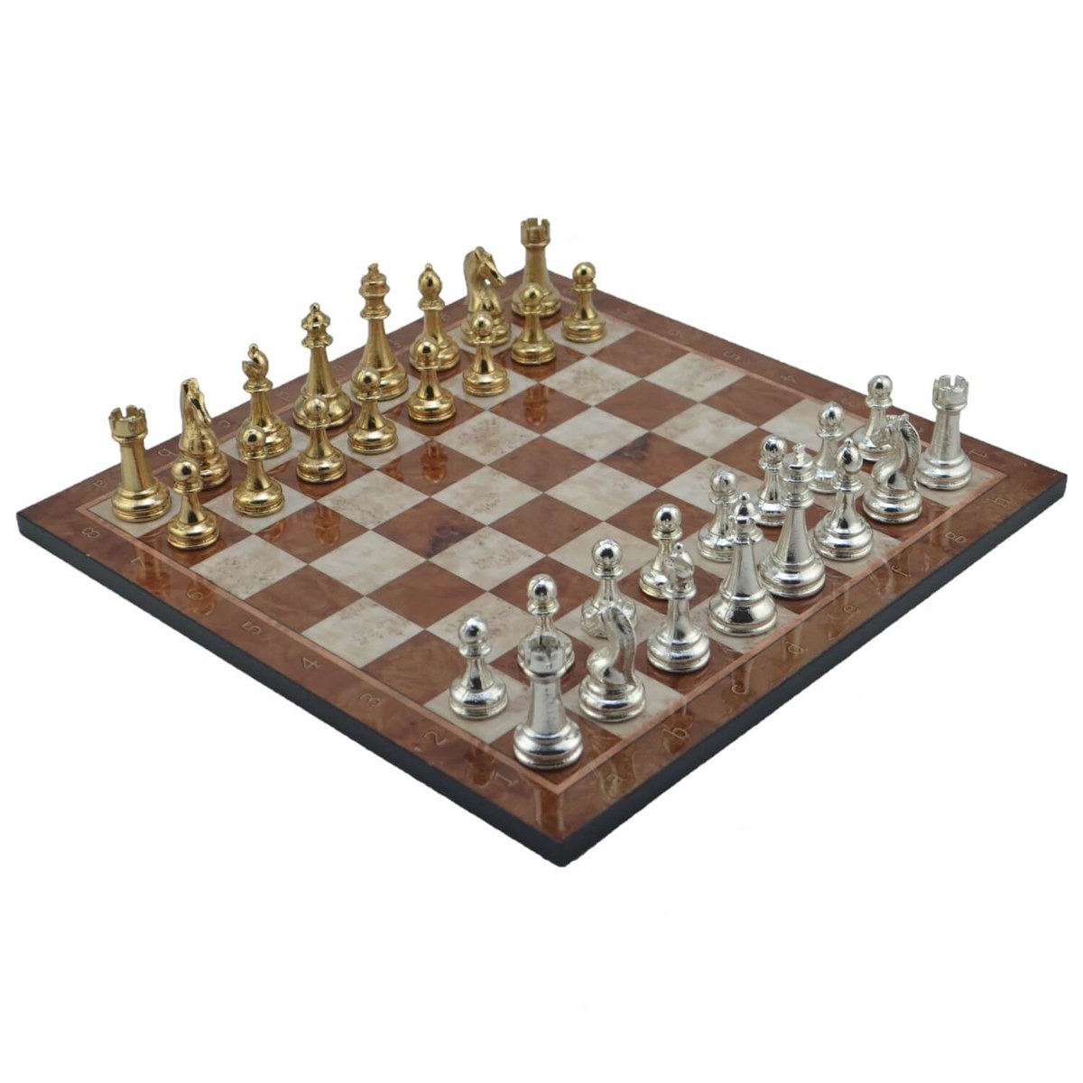 Gifthome Metal Satranç Takımı/Seti; Büyük, Klasik, Parlak Taş ve Mocha Desenli Satranç Tahtası