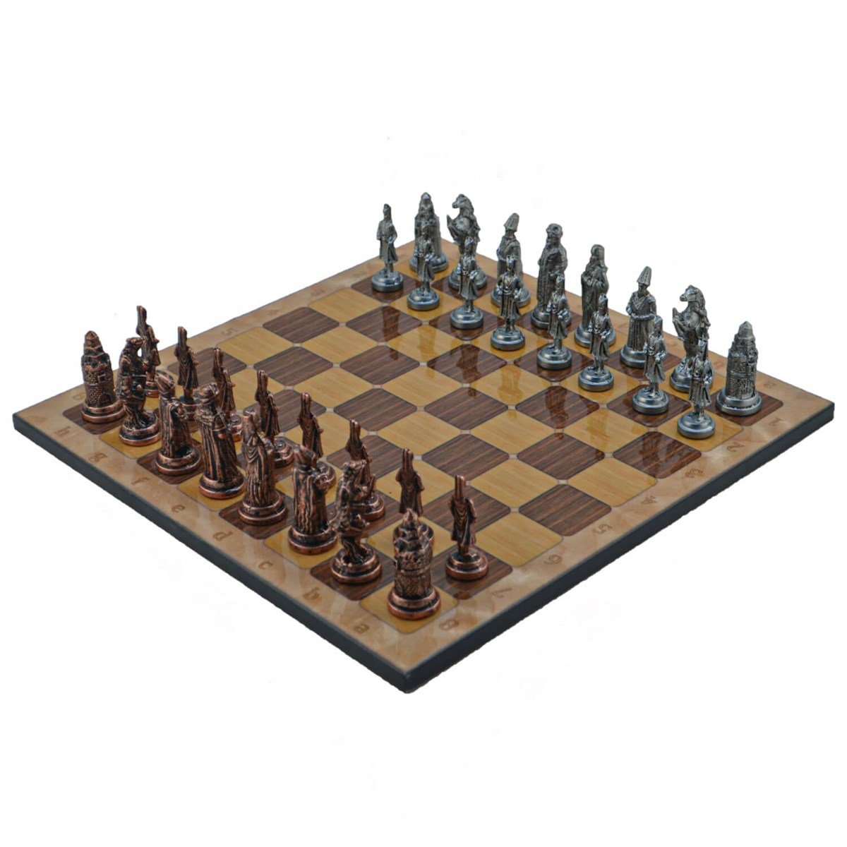 Gifthome Metal Satranç Takımı/Seti; Büyük,Osmanlı,Antik ve Rustik Ceviz Desenli Satranç Tahtası
