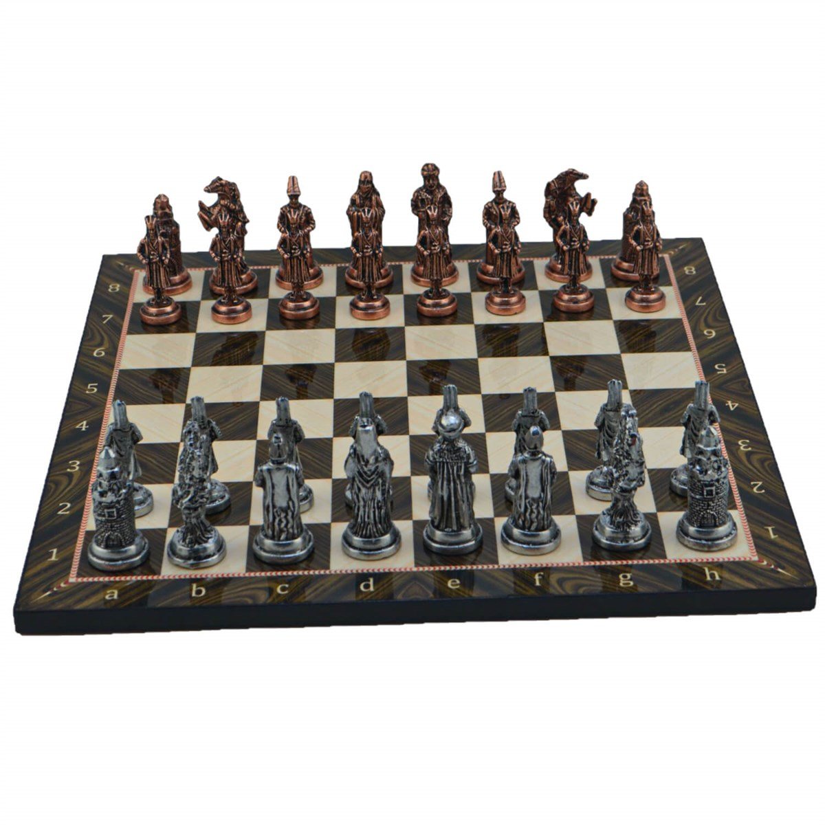 Gifthome Metal Satranç Takımı/Seti; Büyük, Osmanlı, Antik Taş ve Ceviz Desenli Satranç Tahtası