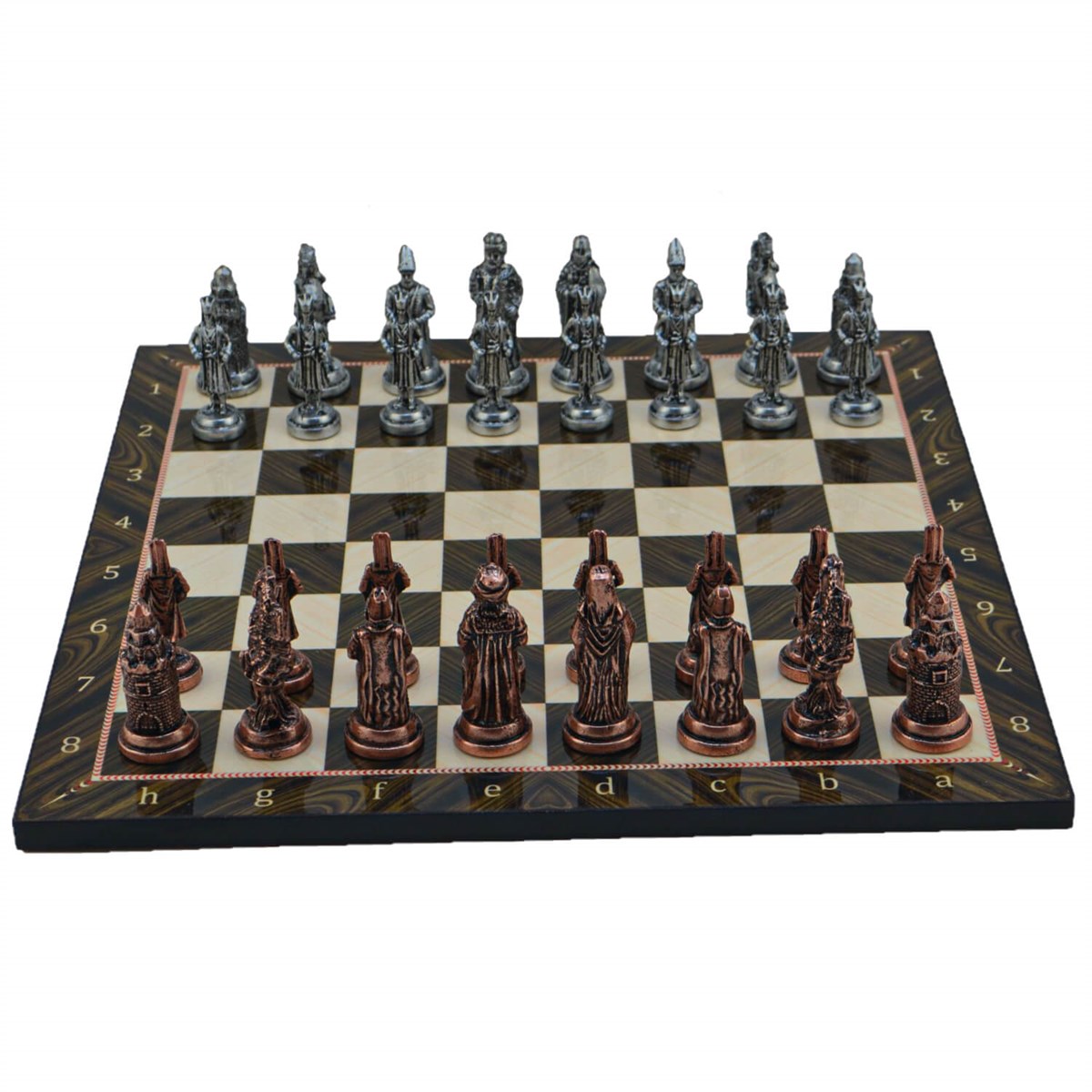 Gifthome Metal Satranç Takımı/Seti; Büyük, Osmanlı, Antik Taş ve Ceviz Desenli Satranç Tahtası
