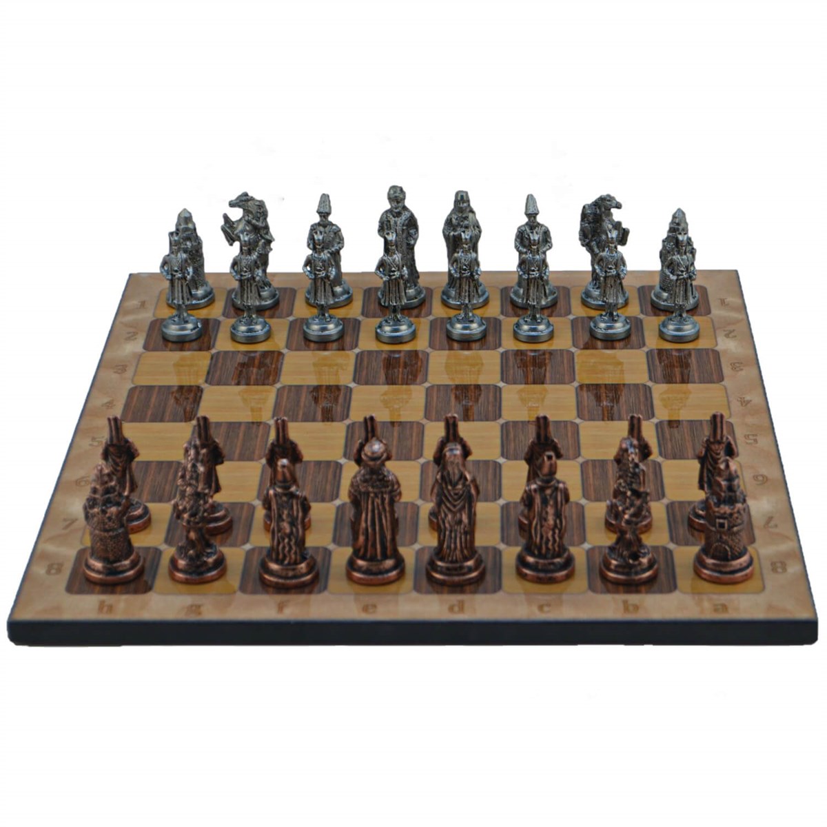 Gifthome Metal Satranç Takımı/Seti; Büyük,Osmanlı,Antik ve Rustik Ceviz Desenli Satranç Tahtası