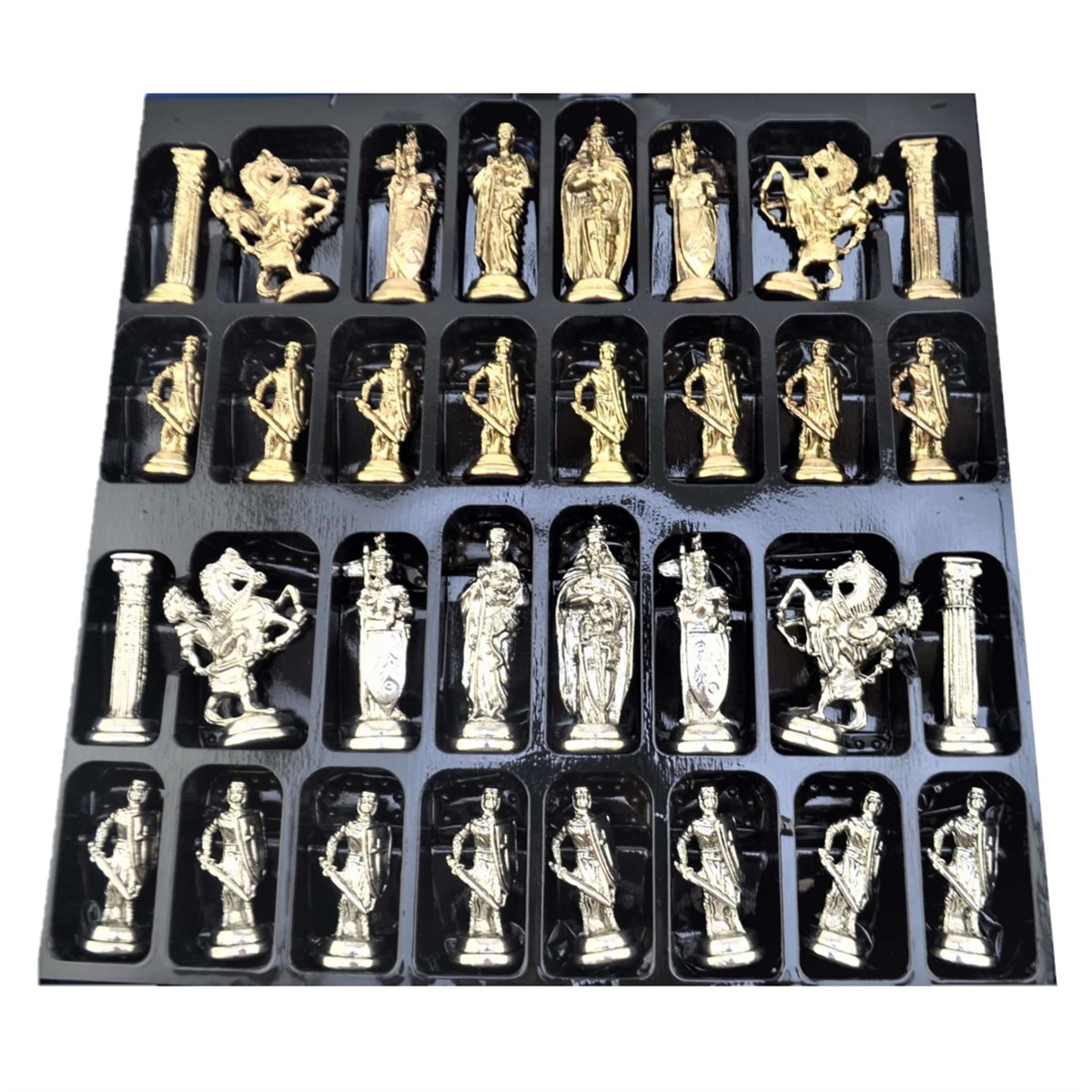 Gifthome Metal Satranç Takımı/Seti; Büyük,İngiliz,Parlak ve Katlanır Sedef Desenli Satranç Tahtası