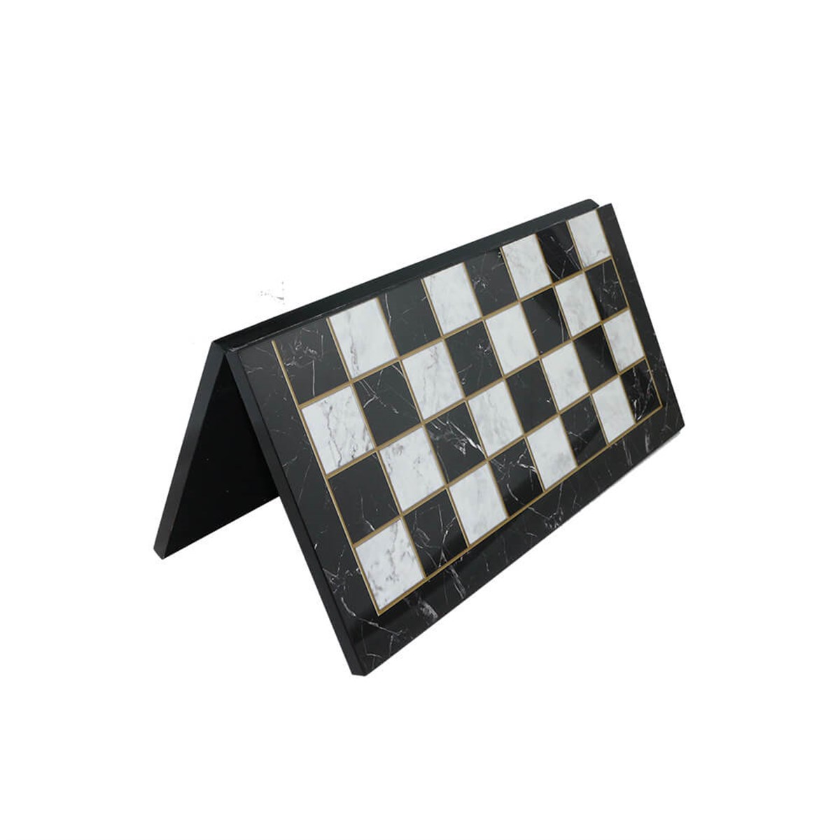 Gifthome Metal Satranç Takımı/Seti; Büyük,İngiliz,Parlak ve Katlanır Mermer Desenli Satranç Tahtası